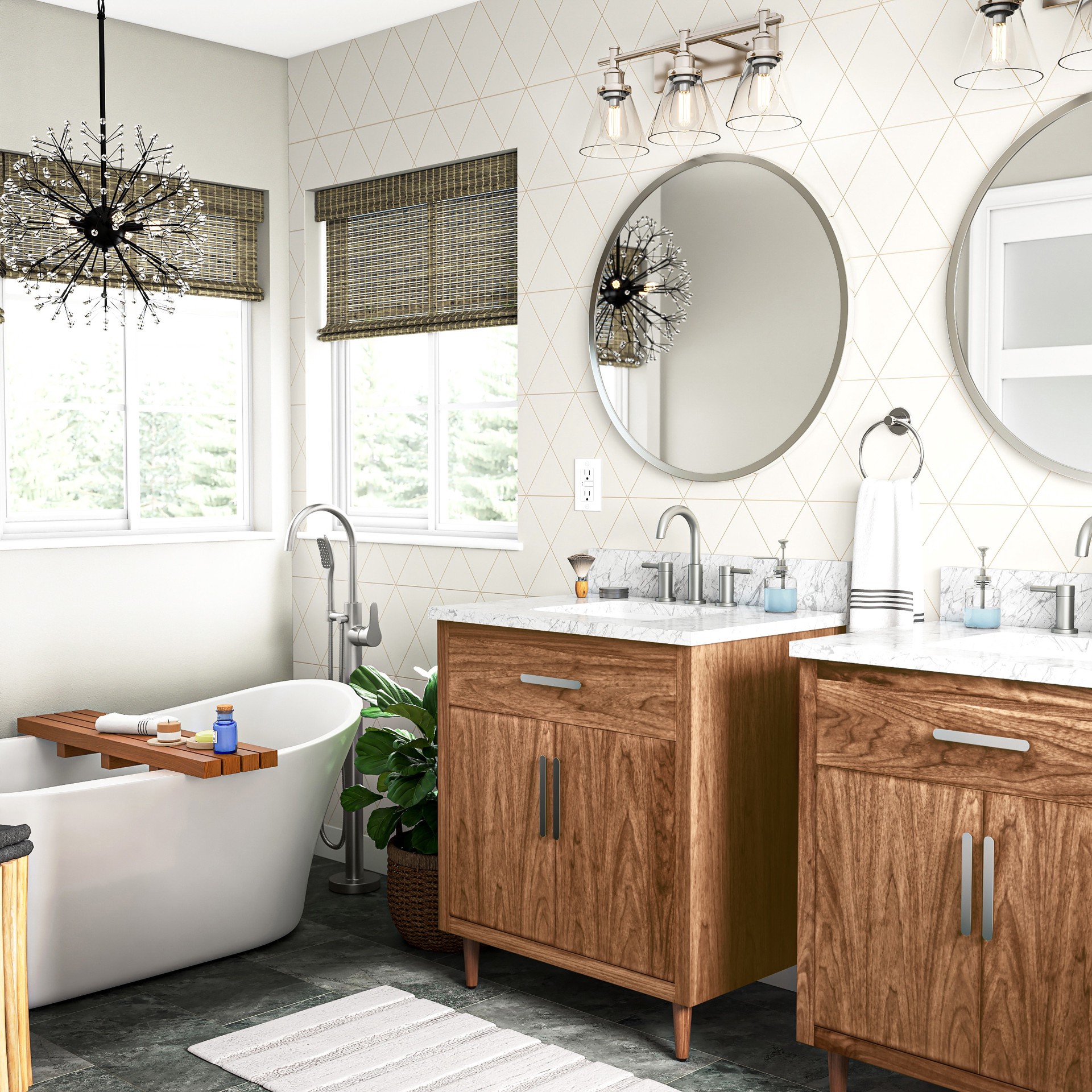 slide 3 of 6, allen + roth Harlow Simplefit Brushed Nickel PVD Widespread 2-handle WaterSense Mid-arc Residential Handle Bathroom Sink Faucet with Drain, 1 ct