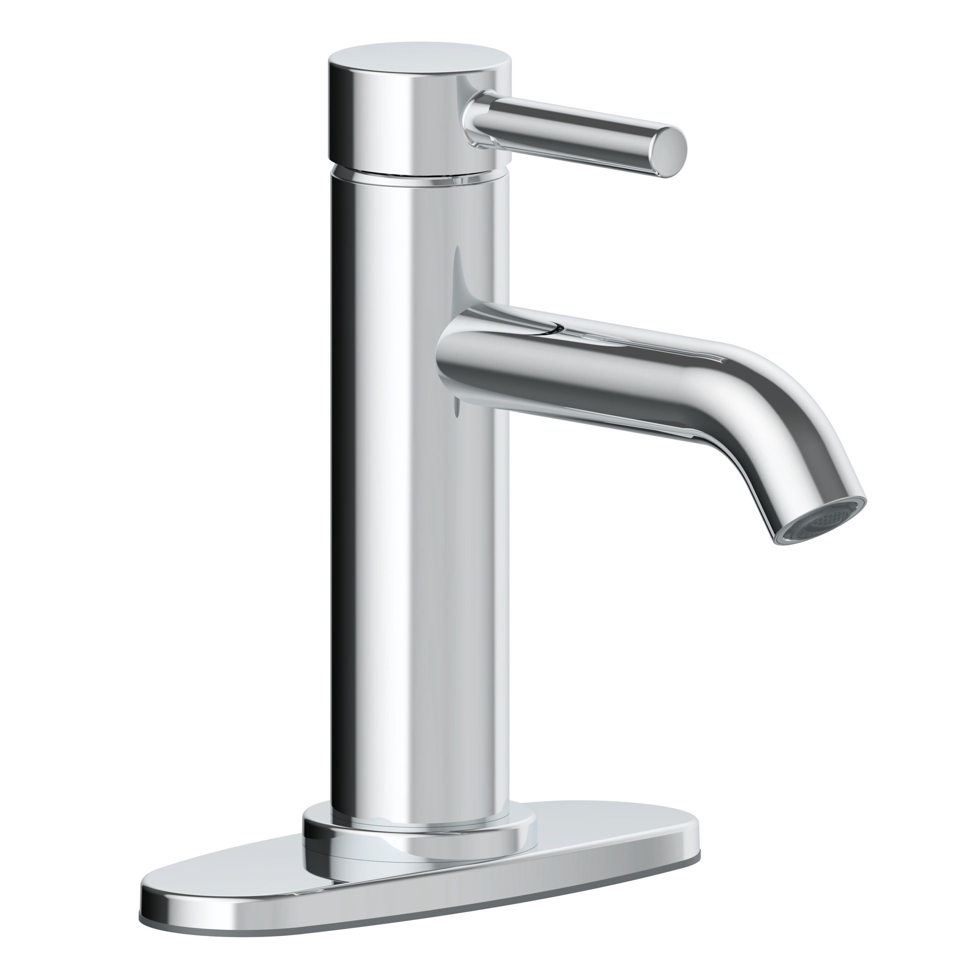 slide 4 of 6, allen + roth Harlow Simplefit Polished Chrome Single hole 1-handle WaterSense Mid-arc Residential Handle Bathroom Sink Faucet with Drain with Deck Plate, 1 ct