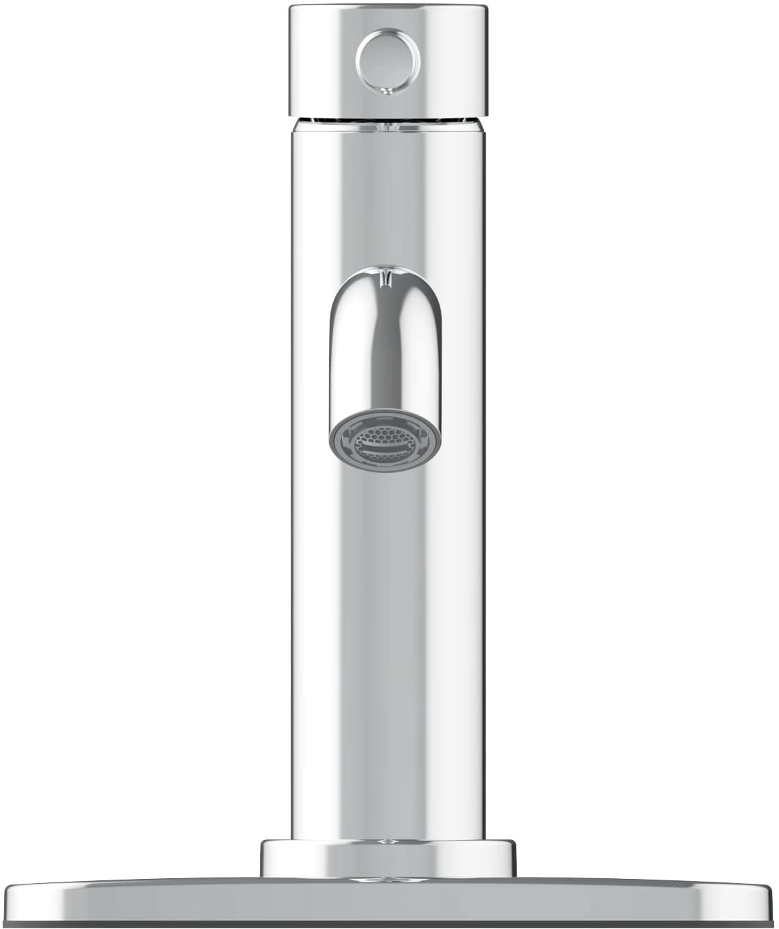 slide 3 of 6, allen + roth Harlow Simplefit Polished Chrome Single hole 1-handle WaterSense Mid-arc Residential Handle Bathroom Sink Faucet with Drain with Deck Plate, 1 ct