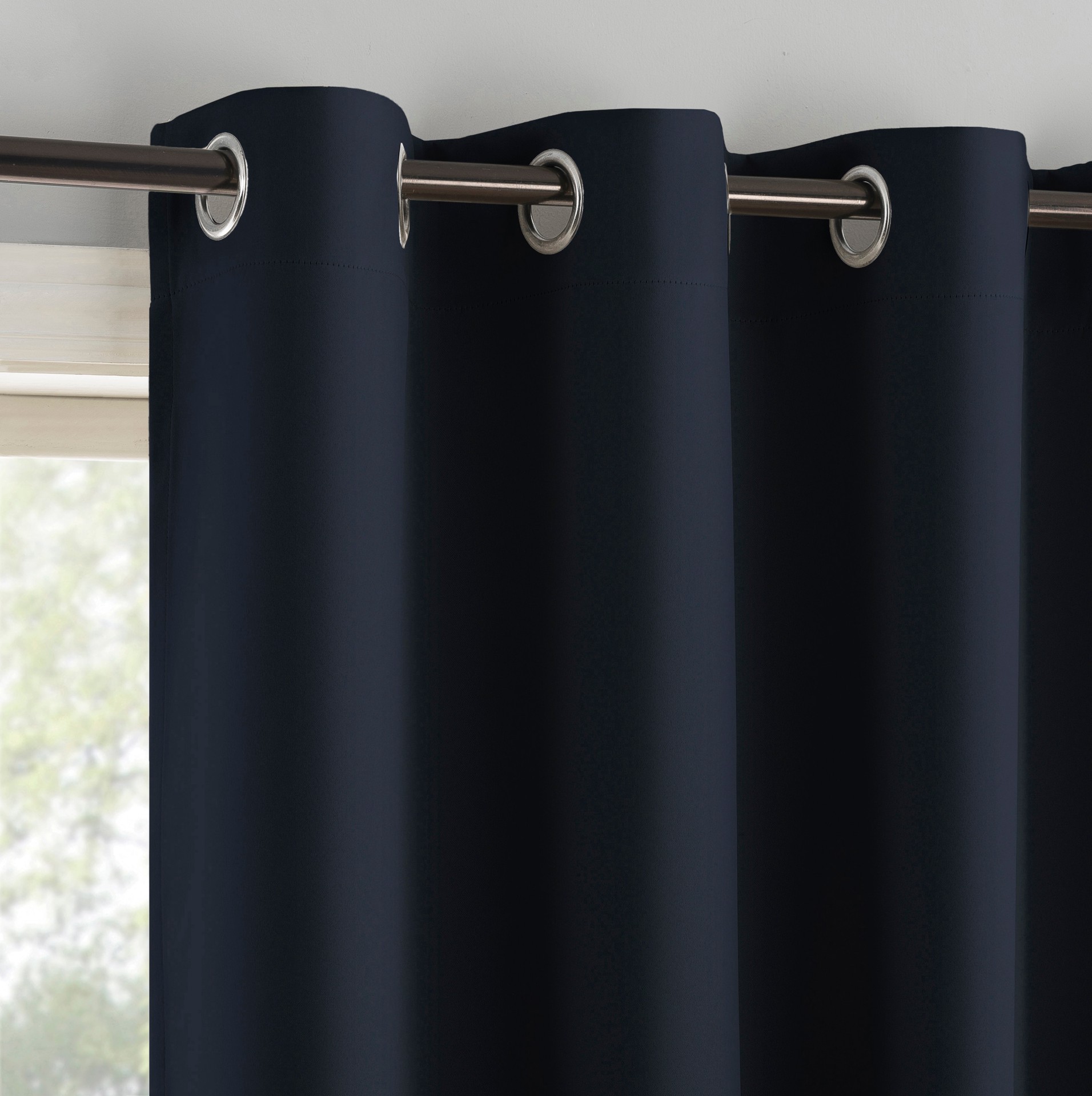 slide 2 of 6, Sun Zero 84-in Navy Blackout Interlined Grommet Curtain panel pair, 1 ct