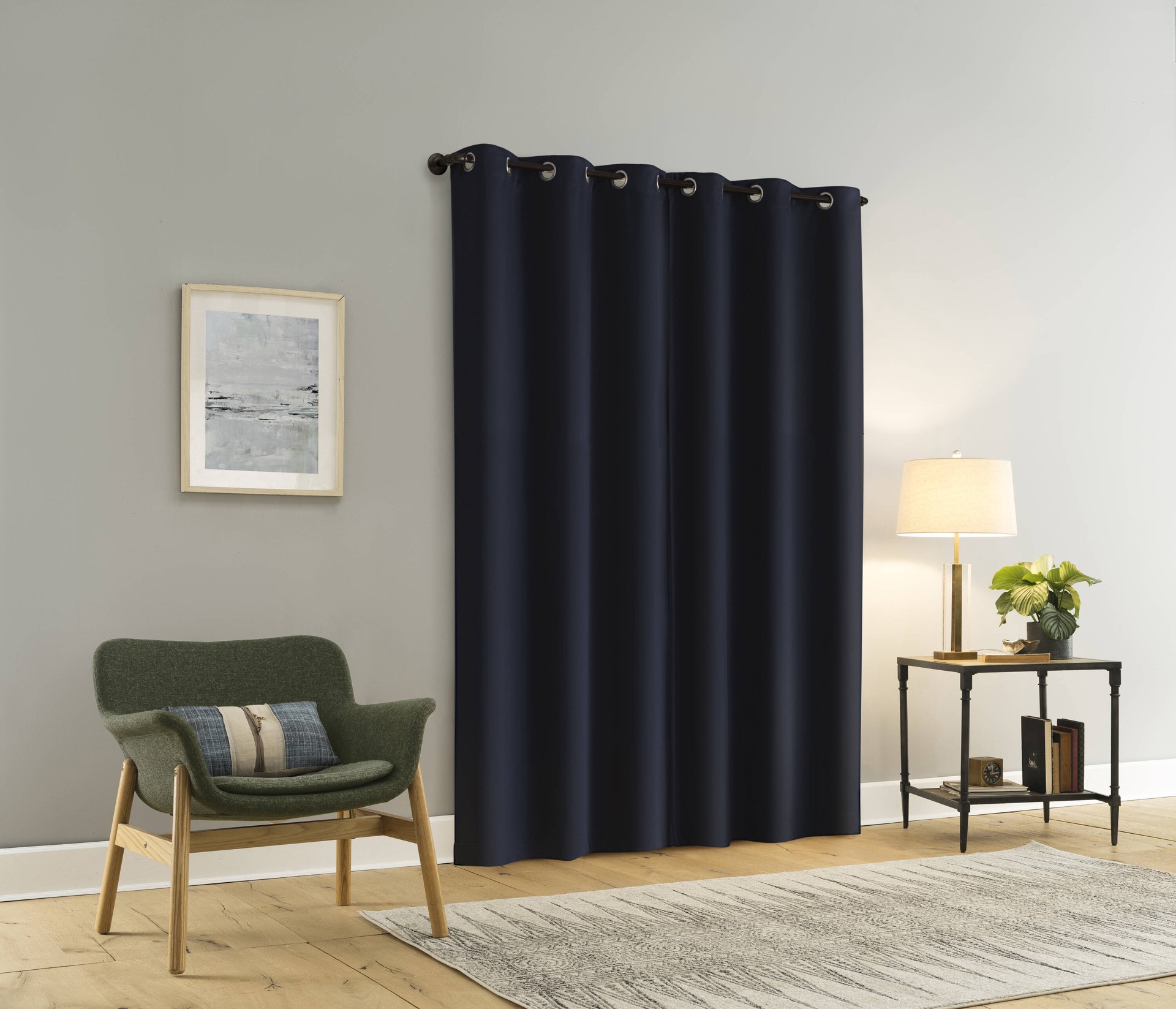 slide 5 of 6, Sun Zero 84-in Navy Blackout Interlined Grommet Curtain panel pair, 1 ct