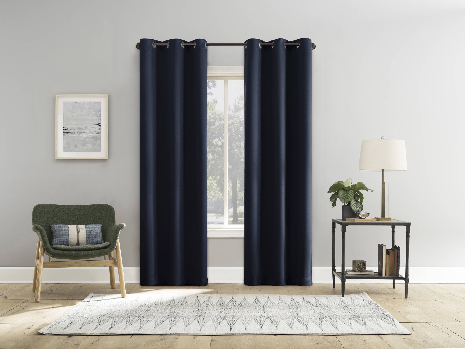 slide 1 of 6, Sun Zero 84-in Navy Blackout Interlined Grommet Curtain panel pair, 1 ct