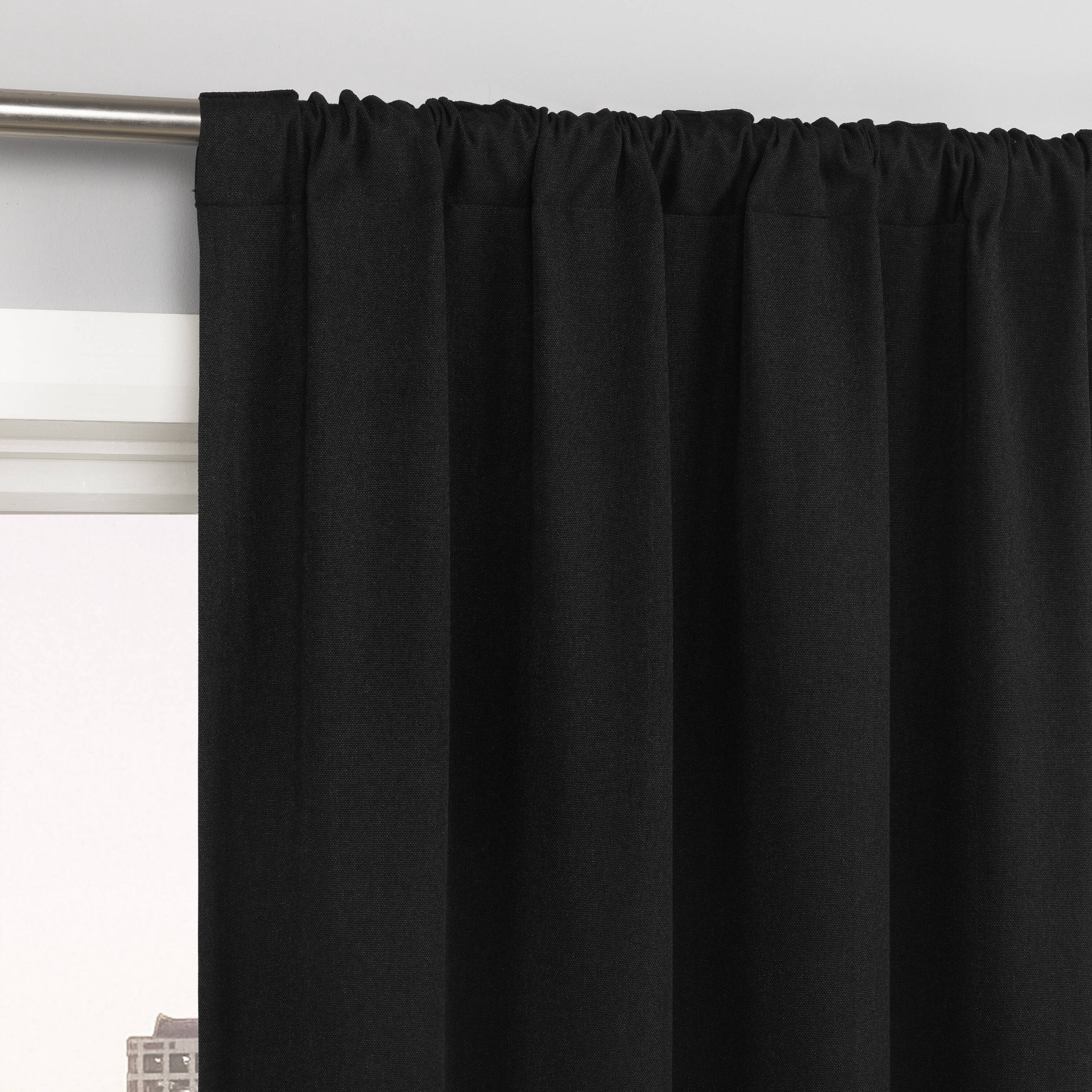 slide 3 of 6, Sun Zero 84-in Black Blackout Standard lined Back tab Curtain panel pair, 1 ct