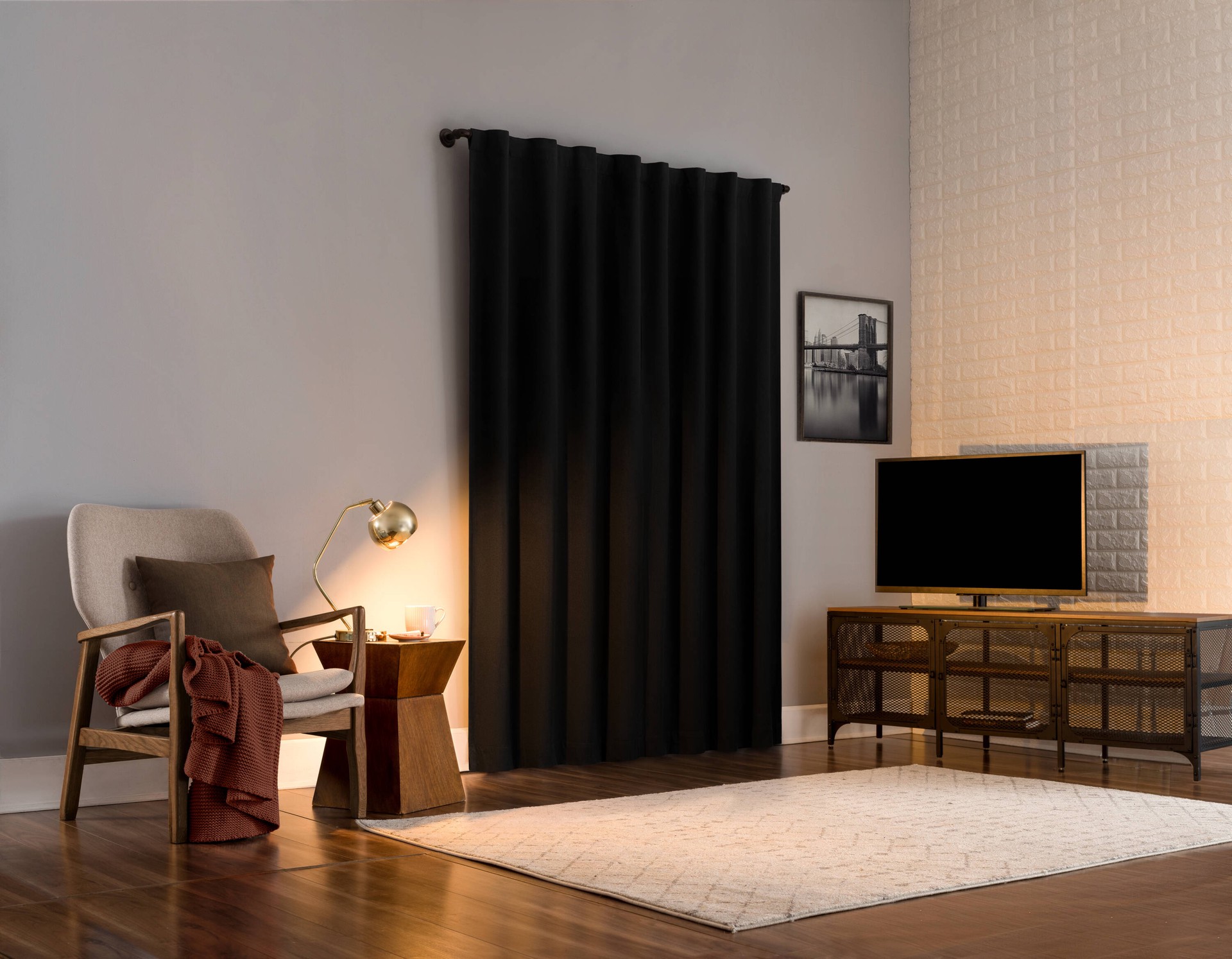slide 6 of 6, Sun Zero 84-in Black Blackout Standard lined Back tab Curtain panel pair, 1 ct