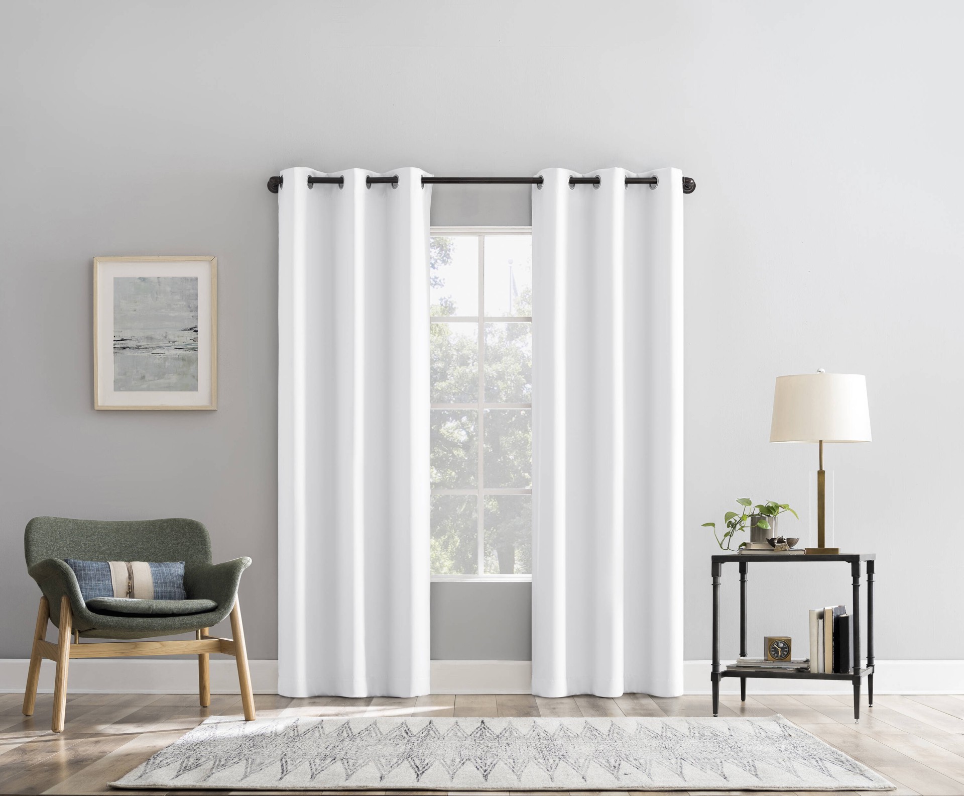 slide 1 of 6, Sun Zero 84-in White Blackout Interlined Grommet Curtain panel pair, 1 ct