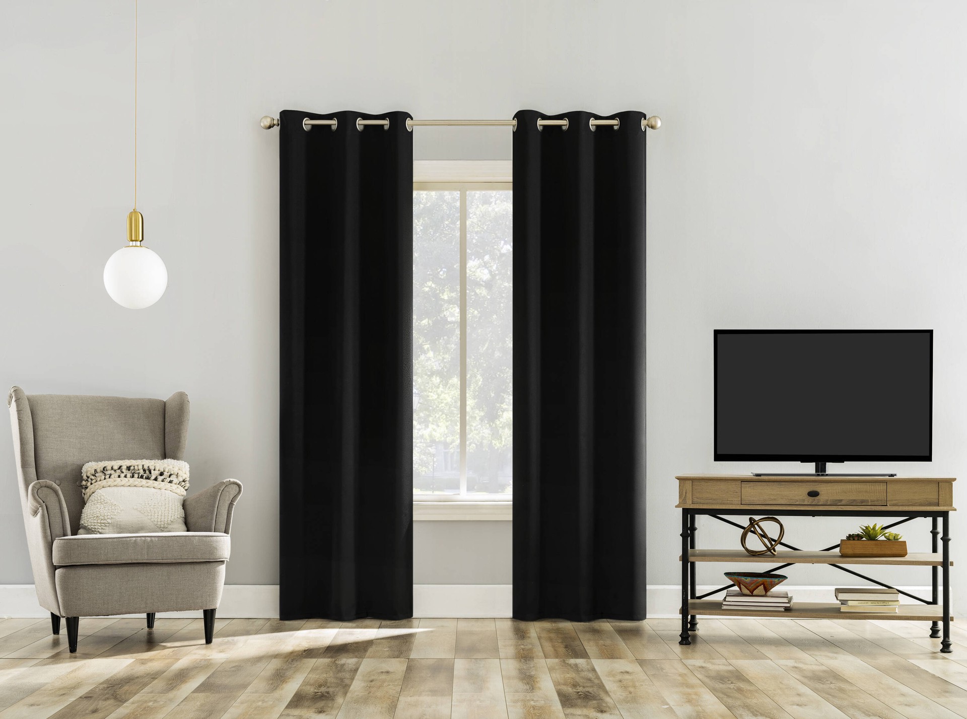 slide 1 of 6, Sun Zero 84-in Black Blackout Interlined Grommet Curtain panel pair, 1 ct