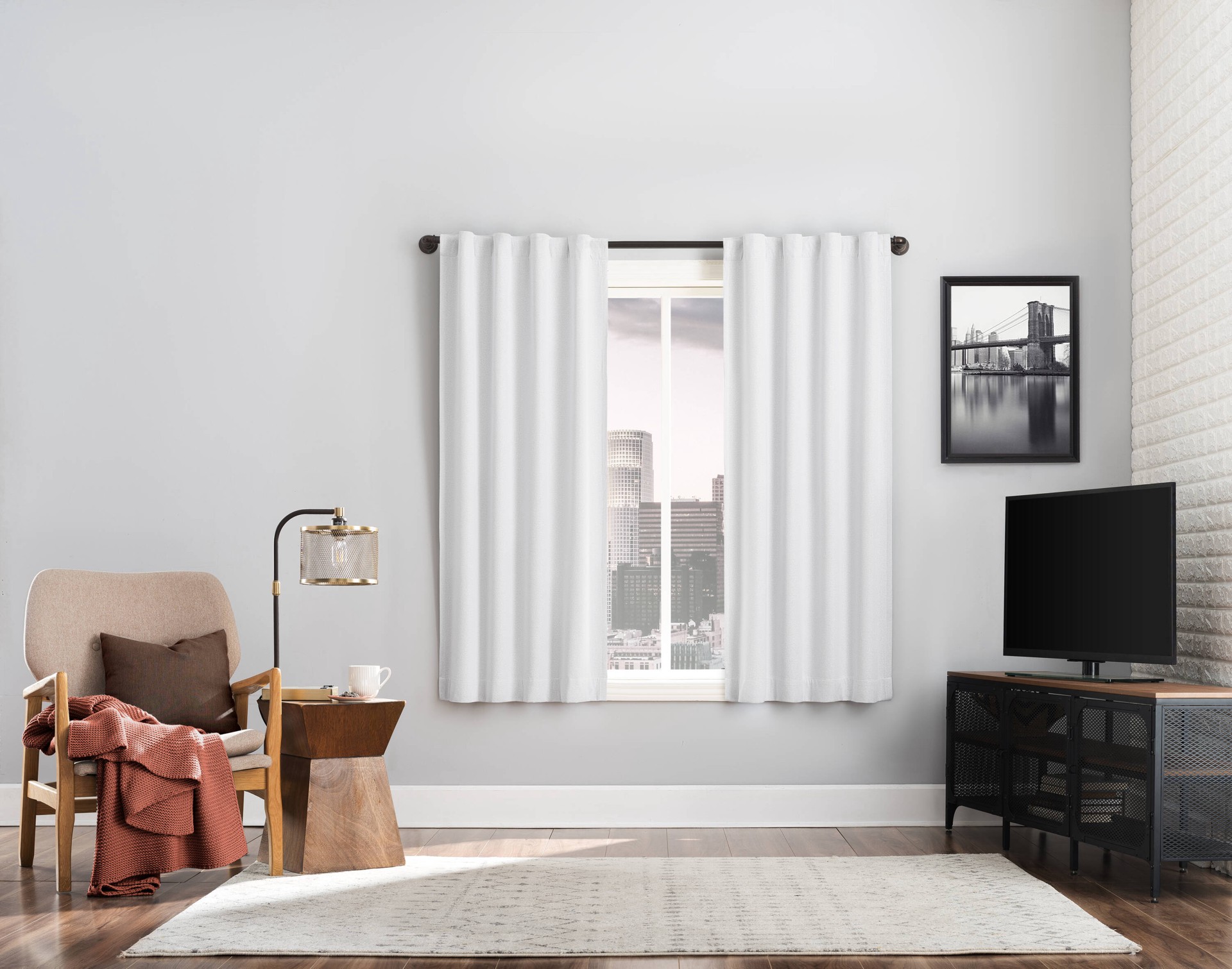 slide 1 of 6, Sun Zero 63-in Pearl Blackout Standard lined Back tab Curtain panel pair, 1 ct