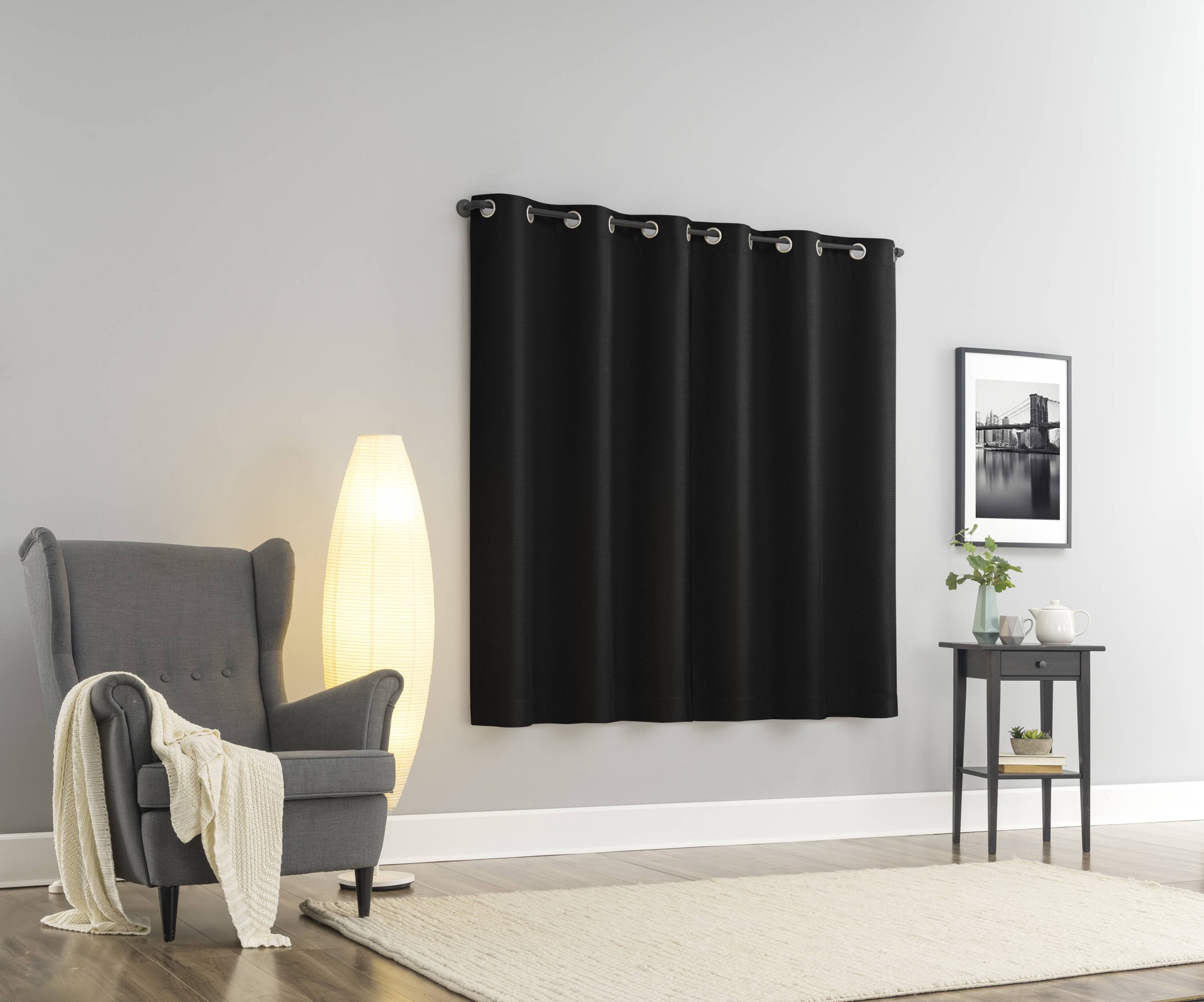 slide 5 of 6, Sun Zero 63-in Black Blackout Thermal lined Grommet Single curtain panel, 1 ct