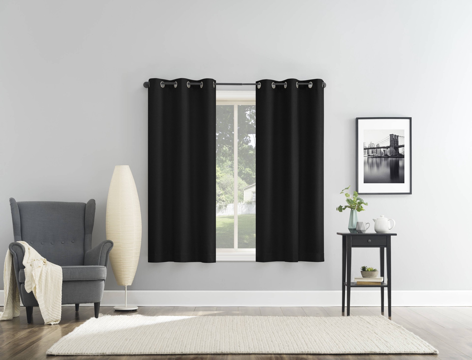 slide 1 of 6, Sun Zero 63-in Black Blackout Thermal lined Grommet Single curtain panel, 1 ct