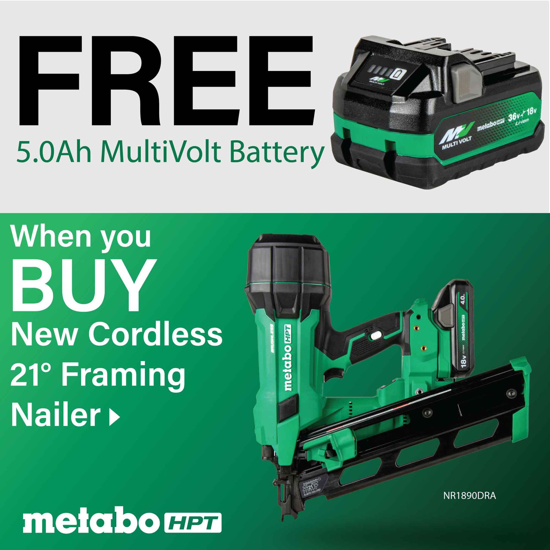 slide 2 of 6, Metabo HPT Multi-Volt 3-1/2-in 21 -Degree Cordless Roundhead Framing Nailer (Battery Included and Charger Included), 1 ct