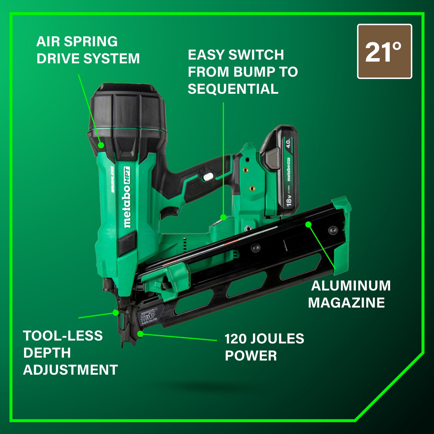 slide 4 of 6, Metabo HPT Multi-Volt 3-1/2-in 21 -Degree Cordless Roundhead Framing Nailer (Battery Included and Charger Included), 1 ct