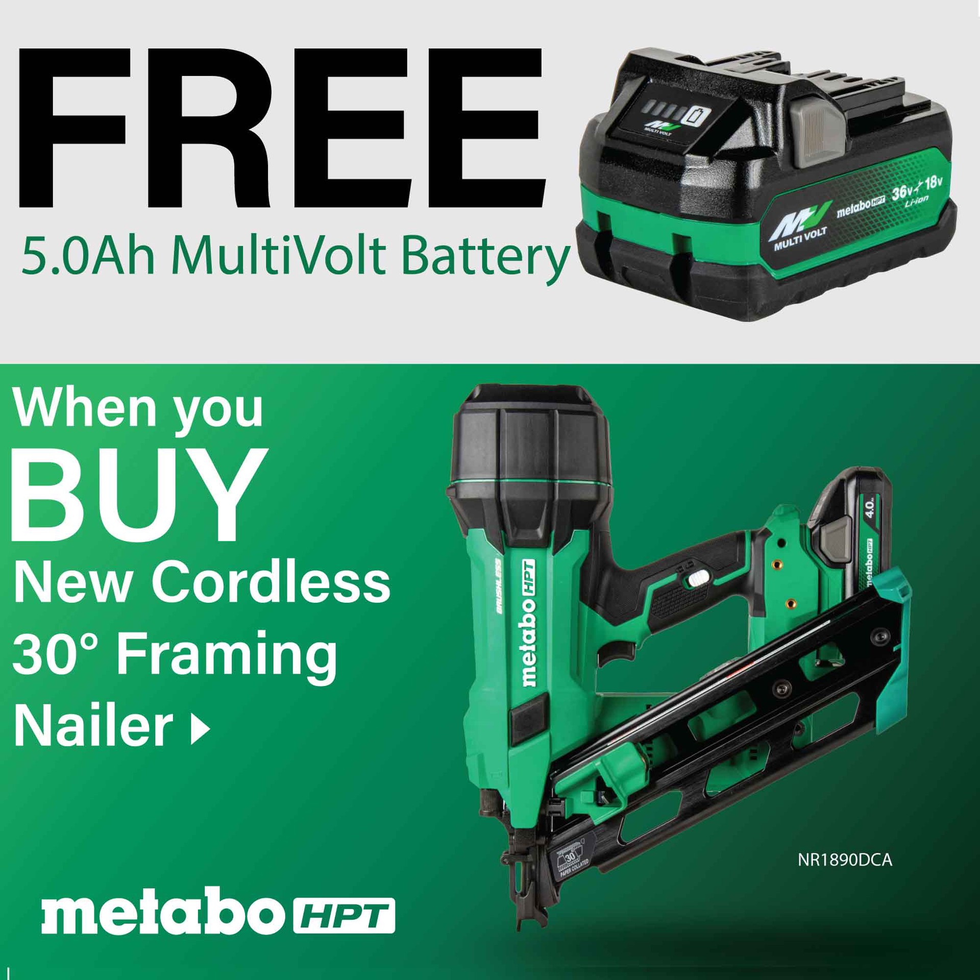 slide 2 of 6, Metabo HPT Multi-Volt 3-1/2-in 30 -Degree Cordless Clip head/Roundhead Framing Nailer (Battery Included and Charger Included), 1 ct