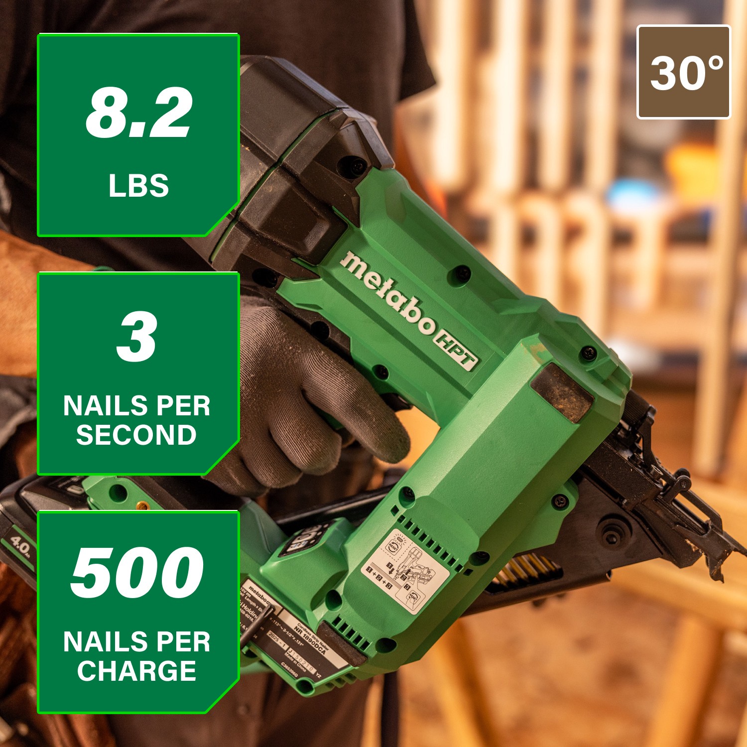 slide 3 of 6, Metabo HPT Multi-Volt 3-1/2-in 30 -Degree Cordless Clip head/Roundhead Framing Nailer (Battery Included and Charger Included), 1 ct