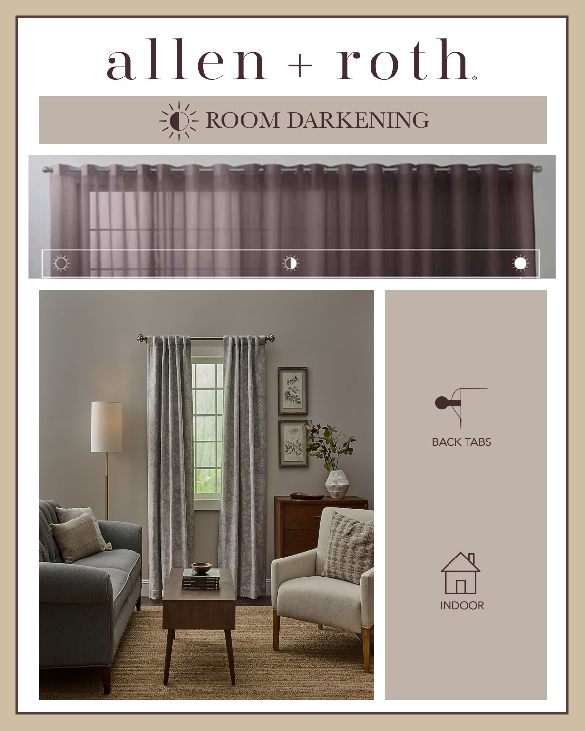 slide 2 of 5, allen + roth 84-in Warm Gray Floral Room darkening Interlined Back tab Single curtain panel, 1 ct