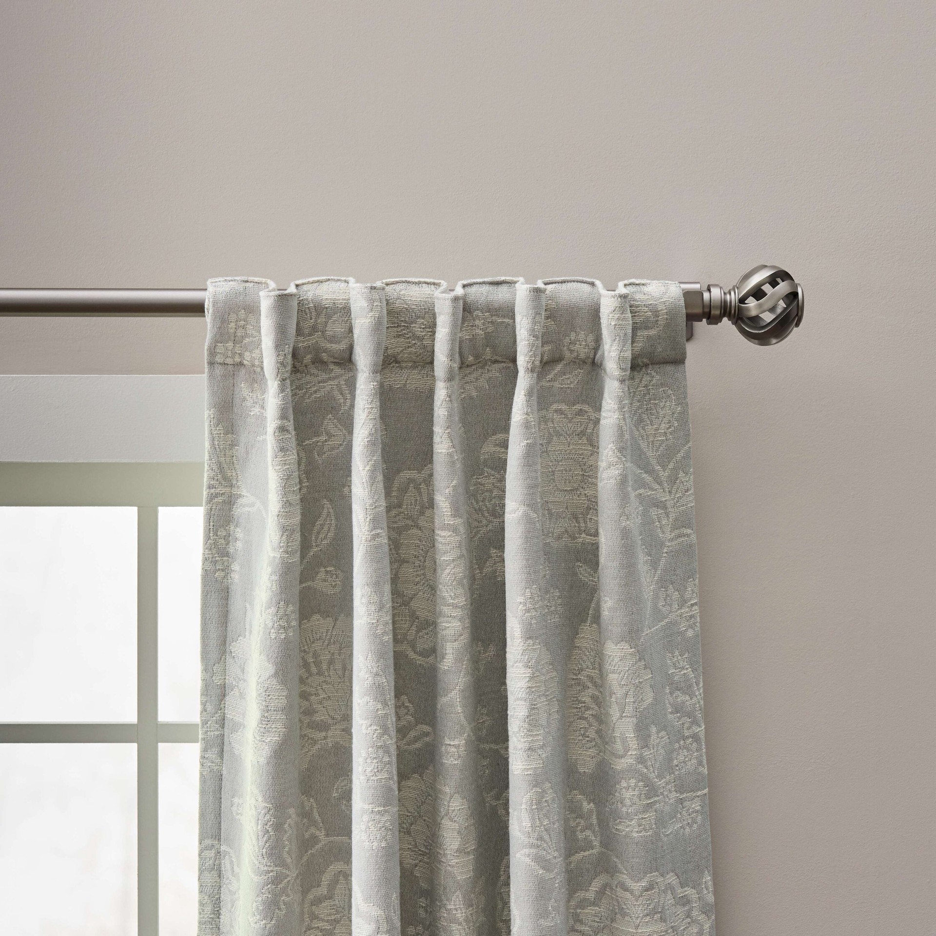 slide 4 of 5, allen + roth 84-in Warm Gray Floral Room darkening Interlined Back tab Single curtain panel, 1 ct