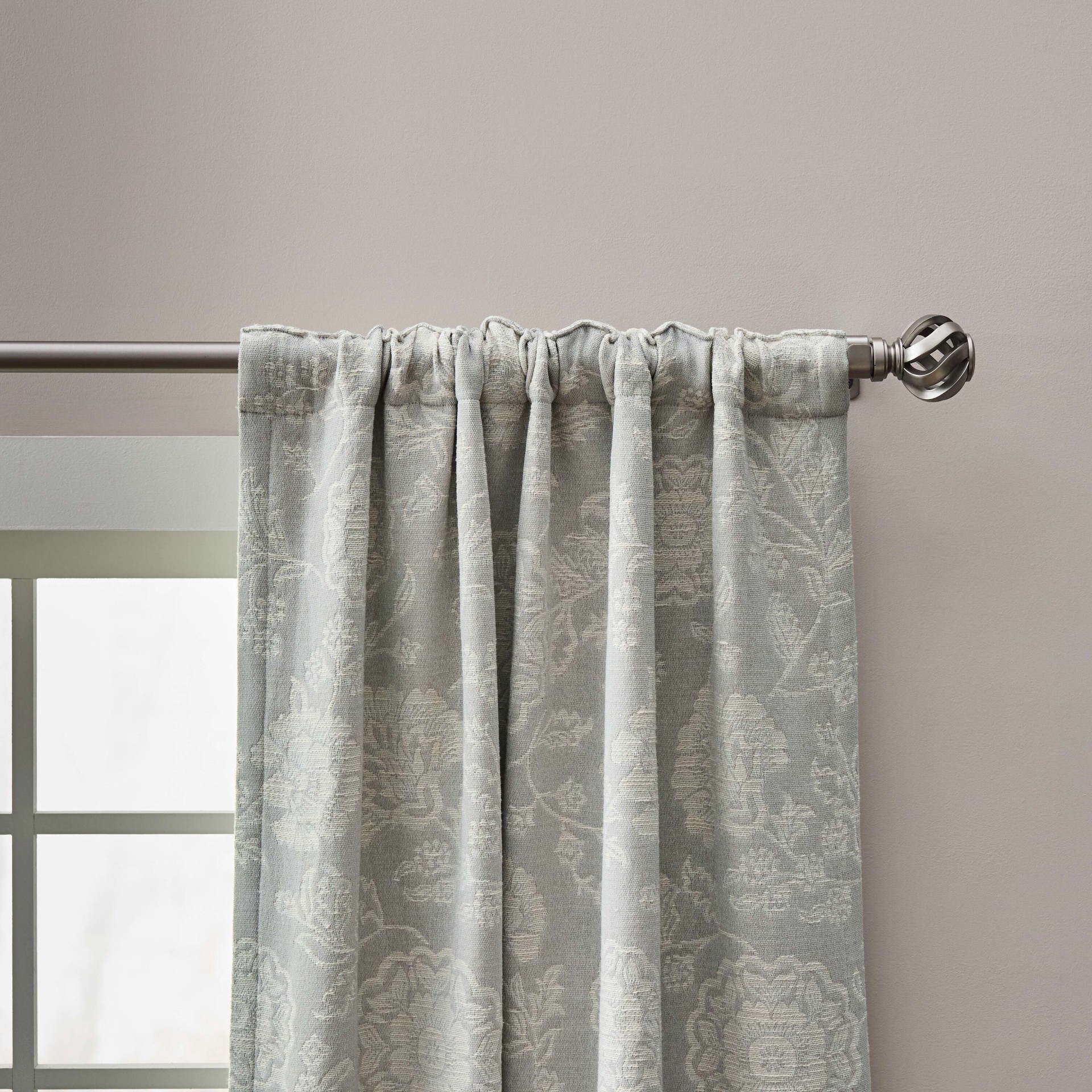 slide 5 of 5, allen + roth 84-in Warm Gray Floral Room darkening Interlined Back tab Single curtain panel, 1 ct