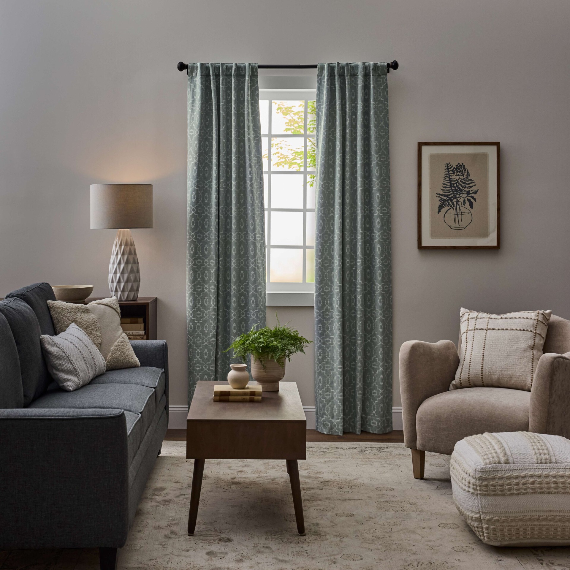 slide 1 of 5, allen + roth 84-in Green Trellis Room darkening Interlined Back tab Curtain panel pair, 1 ct