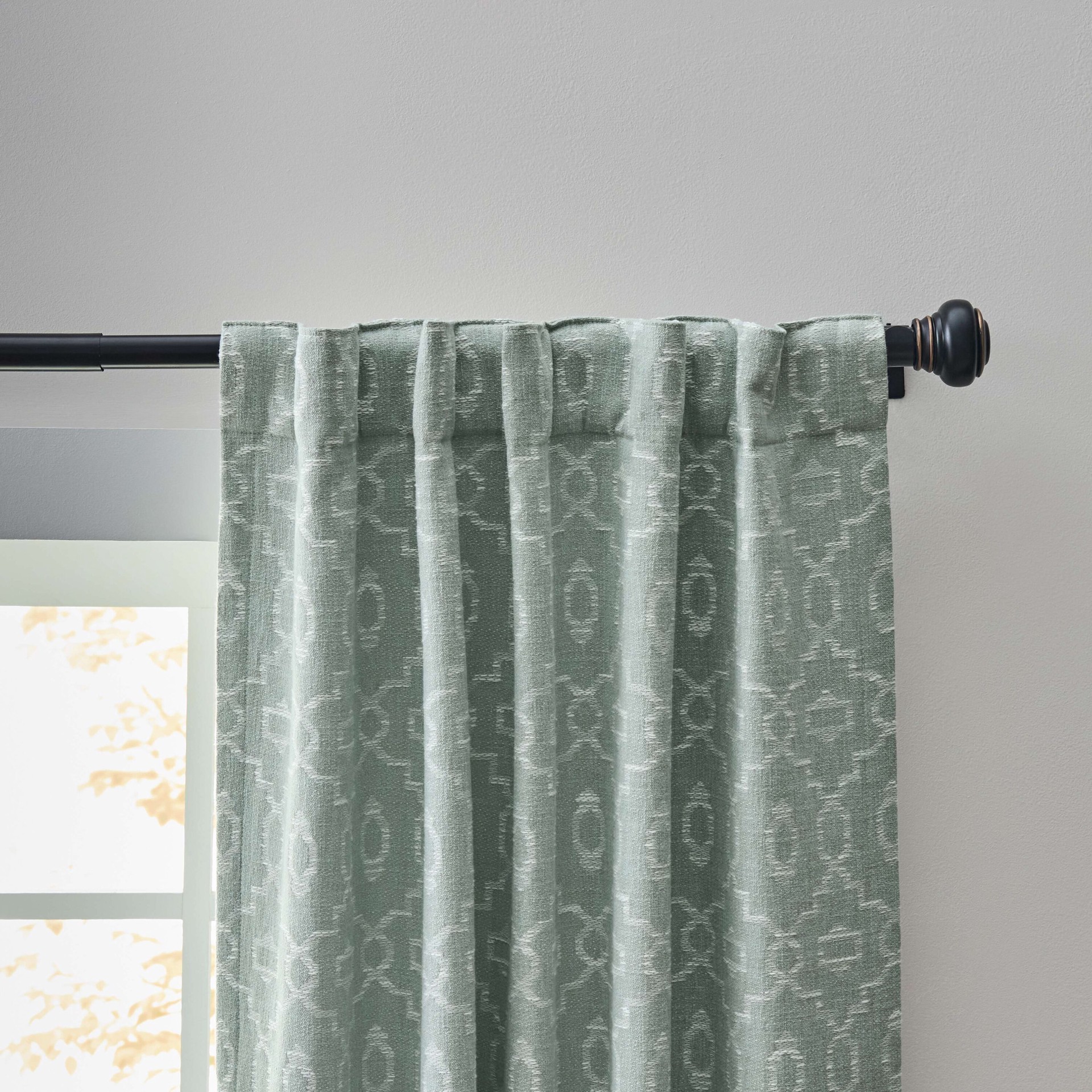 slide 4 of 5, allen + roth 84-in Green Trellis Room darkening Interlined Back tab Curtain panel pair, 1 ct