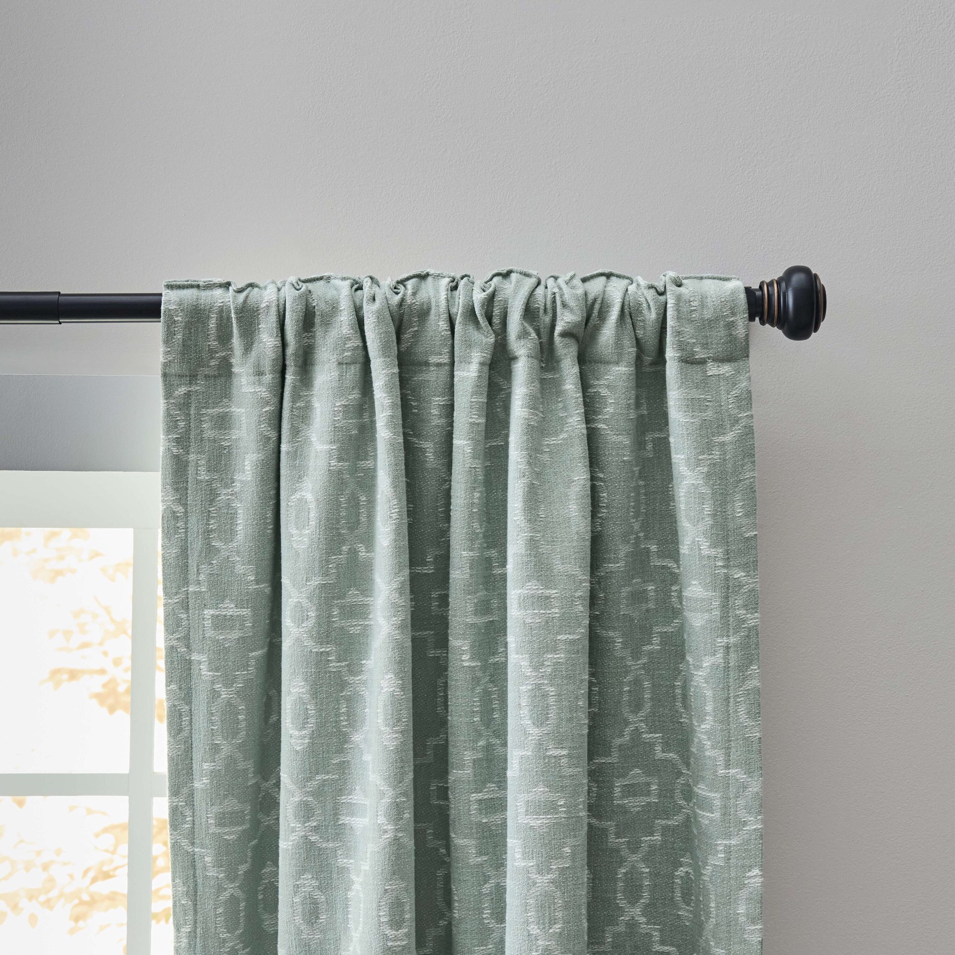 slide 5 of 5, allen + roth 84-in Green Trellis Room darkening Interlined Back tab Curtain panel pair, 1 ct