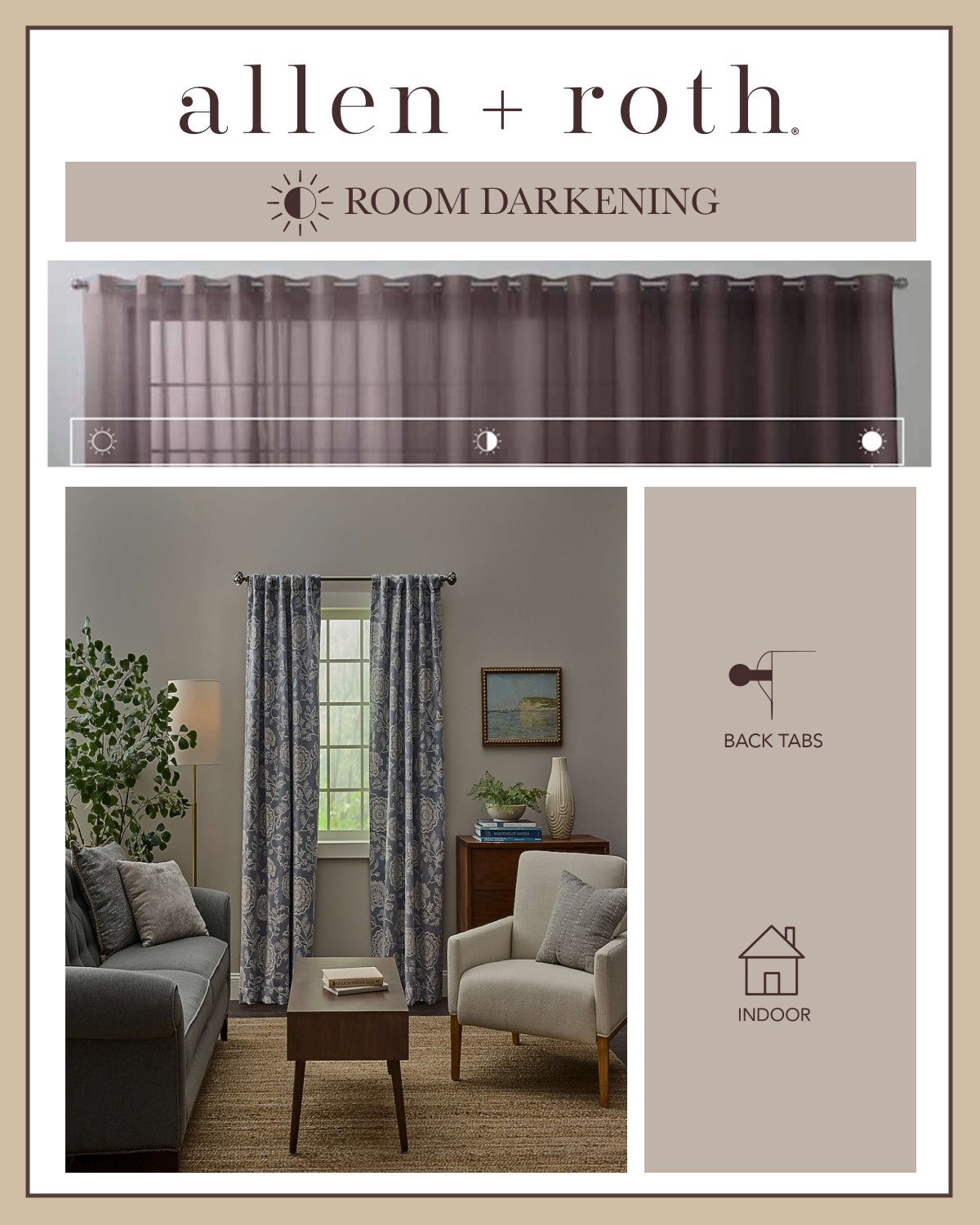slide 2 of 5, allen + roth 84-in Indigo Floral Room darkening Interlined Back tab Single curtain panel, 1 ct