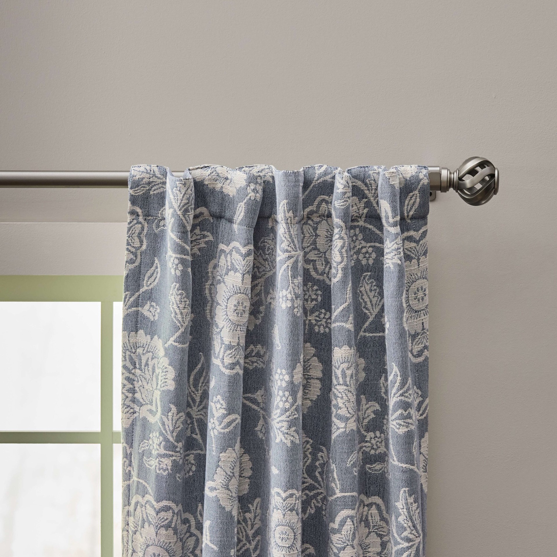 slide 4 of 5, allen + roth 84-in Indigo Floral Room darkening Interlined Back tab Single curtain panel, 1 ct