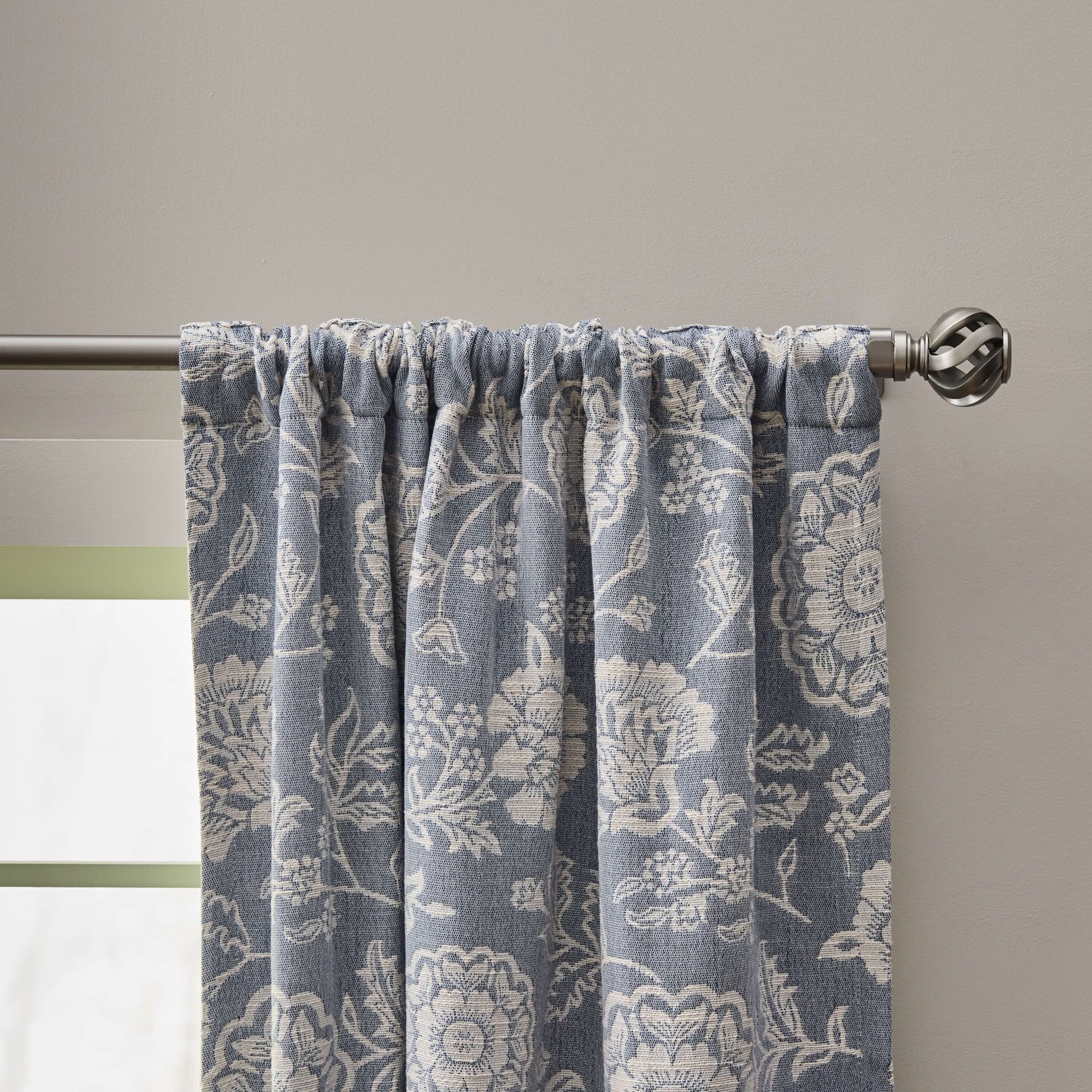 slide 5 of 5, allen + roth 84-in Indigo Floral Room darkening Interlined Back tab Single curtain panel, 1 ct