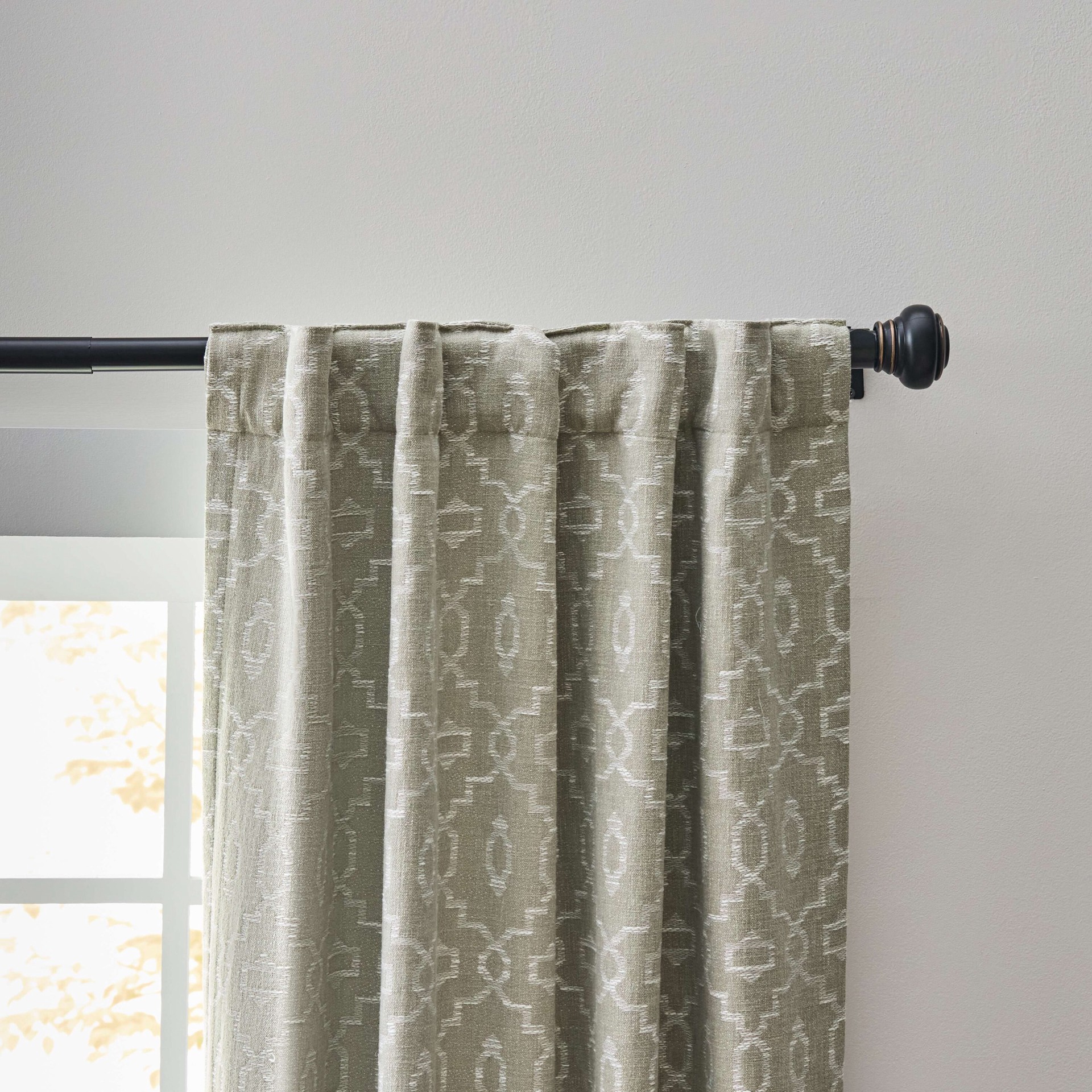 slide 4 of 5, allen + roth 84-in SAGE Trellis Room darkening Interlined Back tab Curtain panel pair, 1 ct