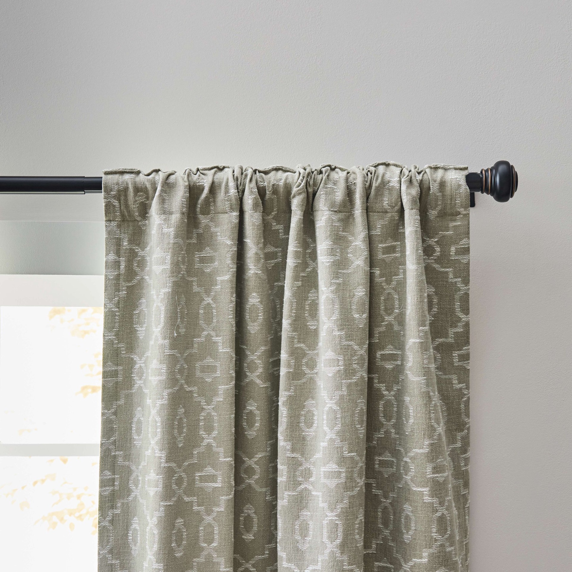 slide 5 of 5, allen + roth 84-in SAGE Trellis Room darkening Interlined Back tab Curtain panel pair, 1 ct