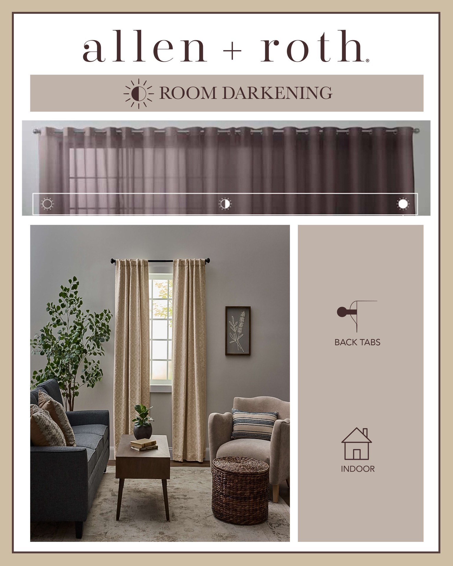 slide 2 of 5, allen + roth 84-in Linen Trellis Room darkening Interlined Back tab Curtain panel pair, 1 ct