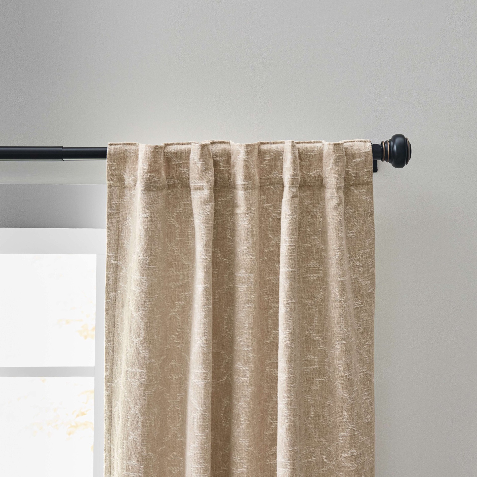 slide 4 of 5, allen + roth 84-in Linen Trellis Room darkening Interlined Back tab Curtain panel pair, 1 ct