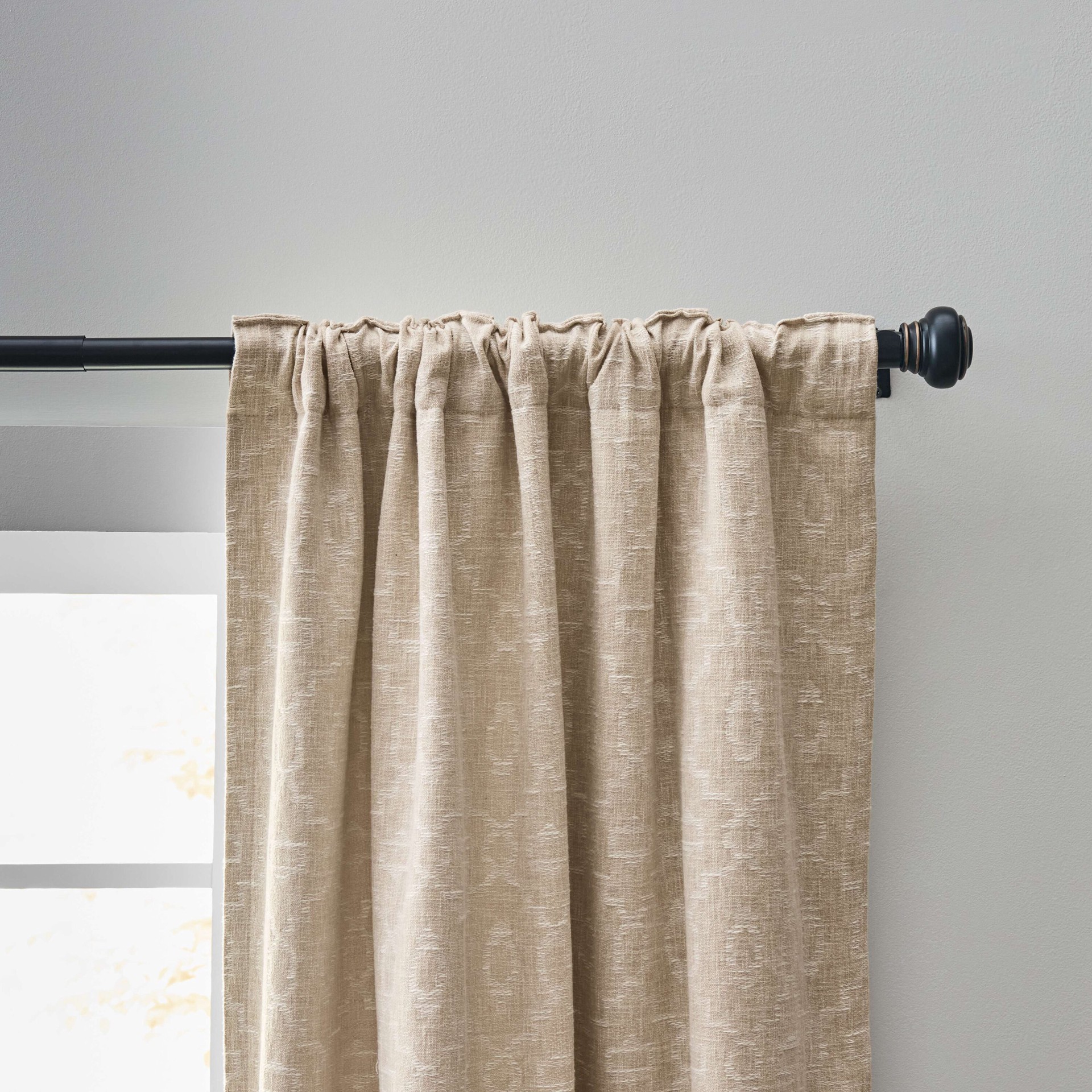 slide 5 of 5, allen + roth 84-in Linen Trellis Room darkening Interlined Back tab Curtain panel pair, 1 ct