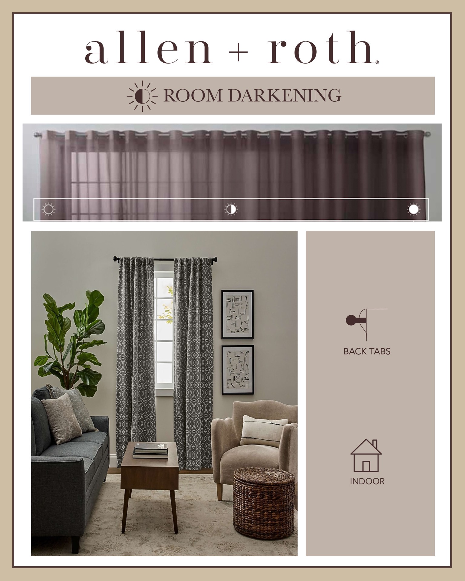 slide 2 of 5, allen + roth 84-in Grey Trellis Room darkening Interlined Back tab Curtain panel pair, 1 ct