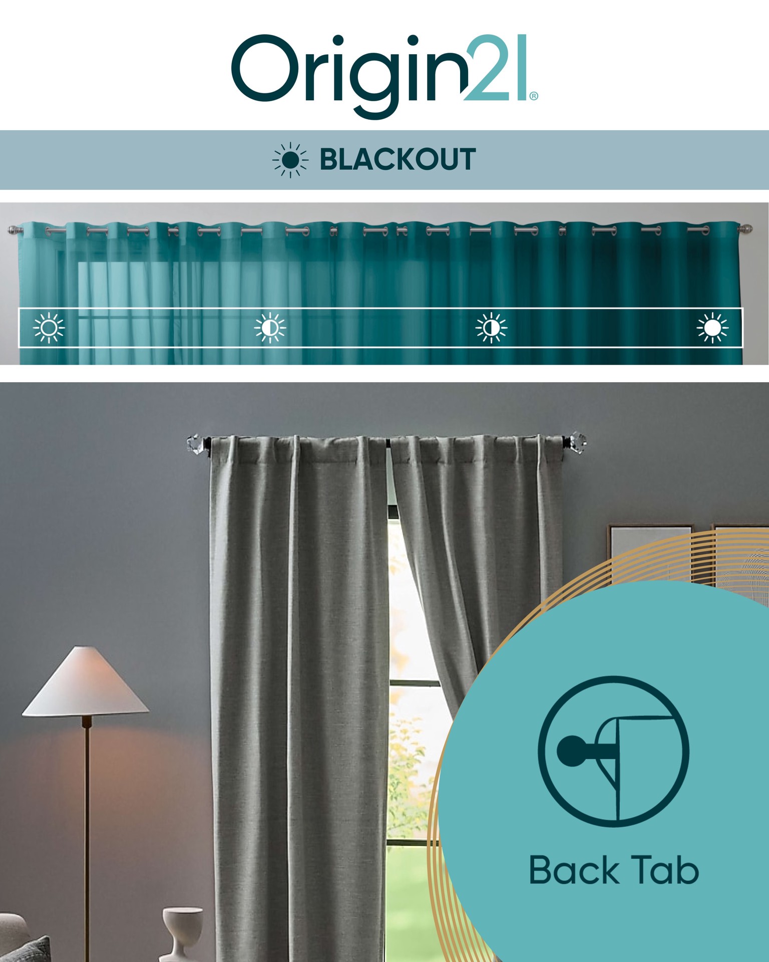 slide 2 of 5, Origin 21 84-in GRAY Blackout Interlined Back tab Curtain panel pair, 1 ct