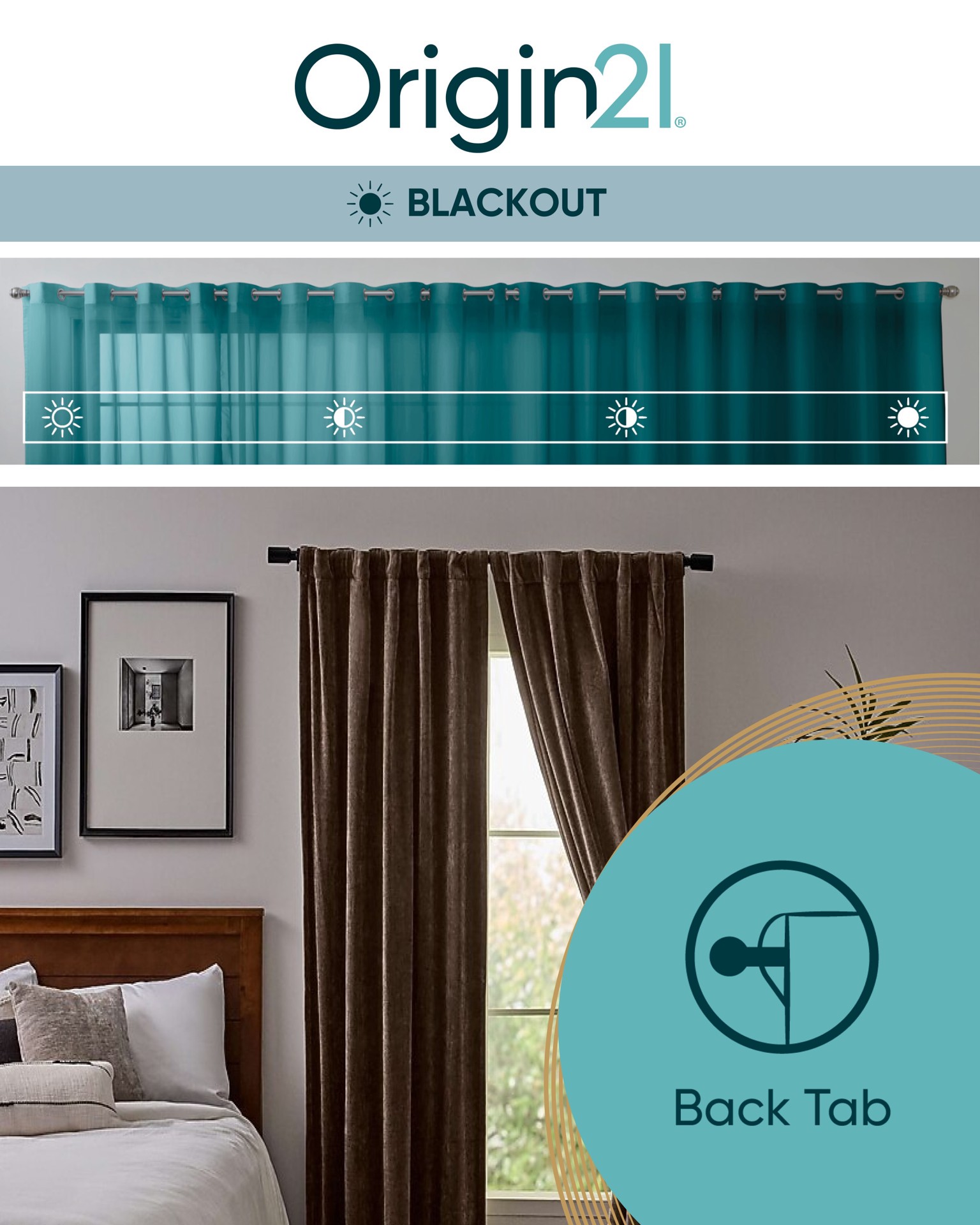 slide 2 of 5, Origin 21 84-in Taupe Blackout Interlined Back tab Single curtain panel, 1 ct