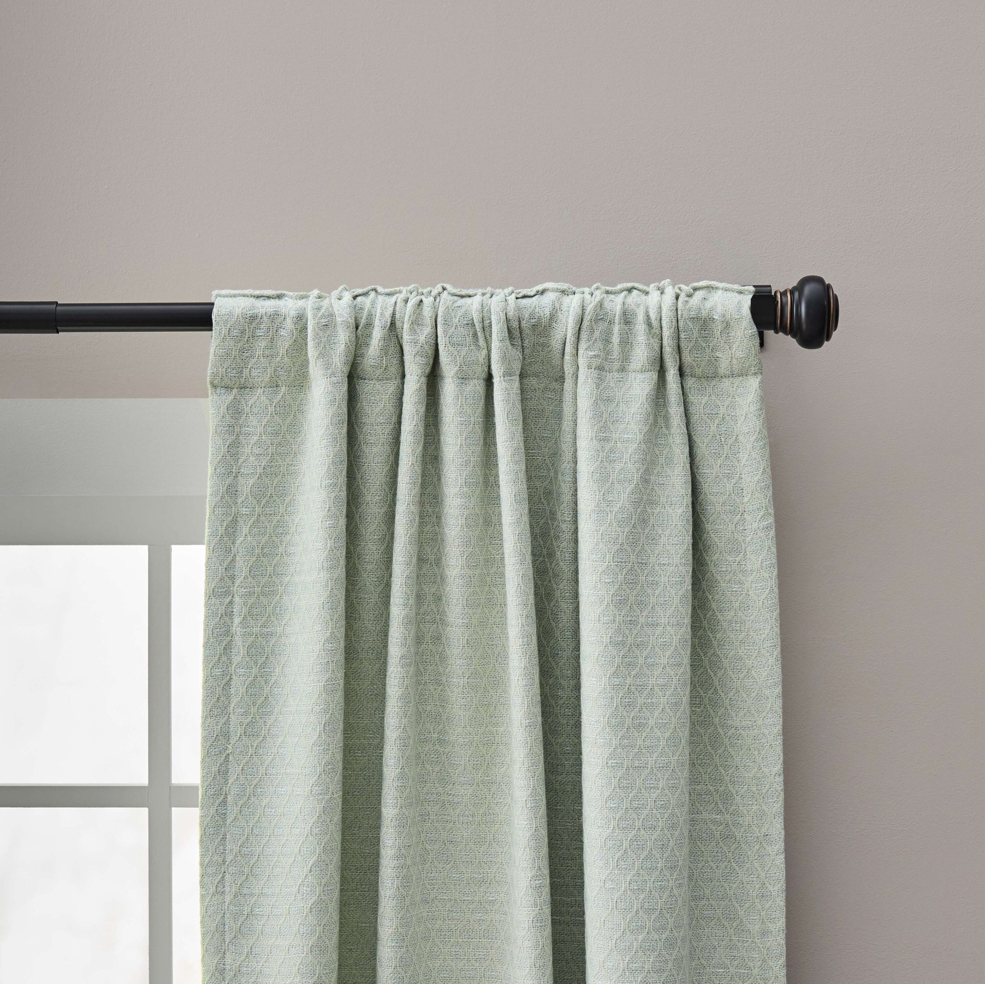 slide 5 of 5, allen + roth 84-in Turquois Trellis Room darkening Interlined Back tab Curtain panel pair, 1 ct