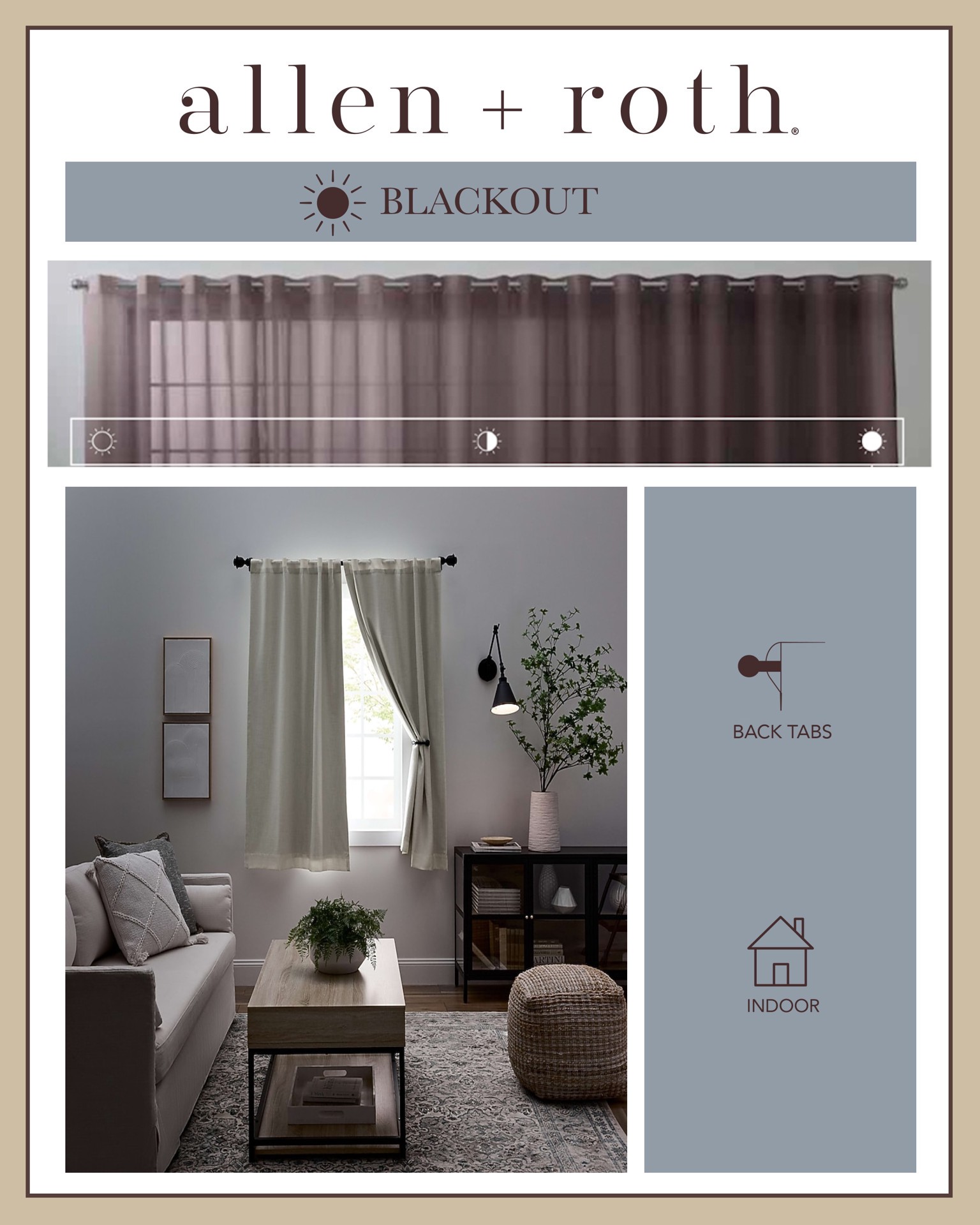 slide 2 of 5, allen + roth 63-in Ivory Blackout Interlined Back tab Curtain panel pair, 1 ct