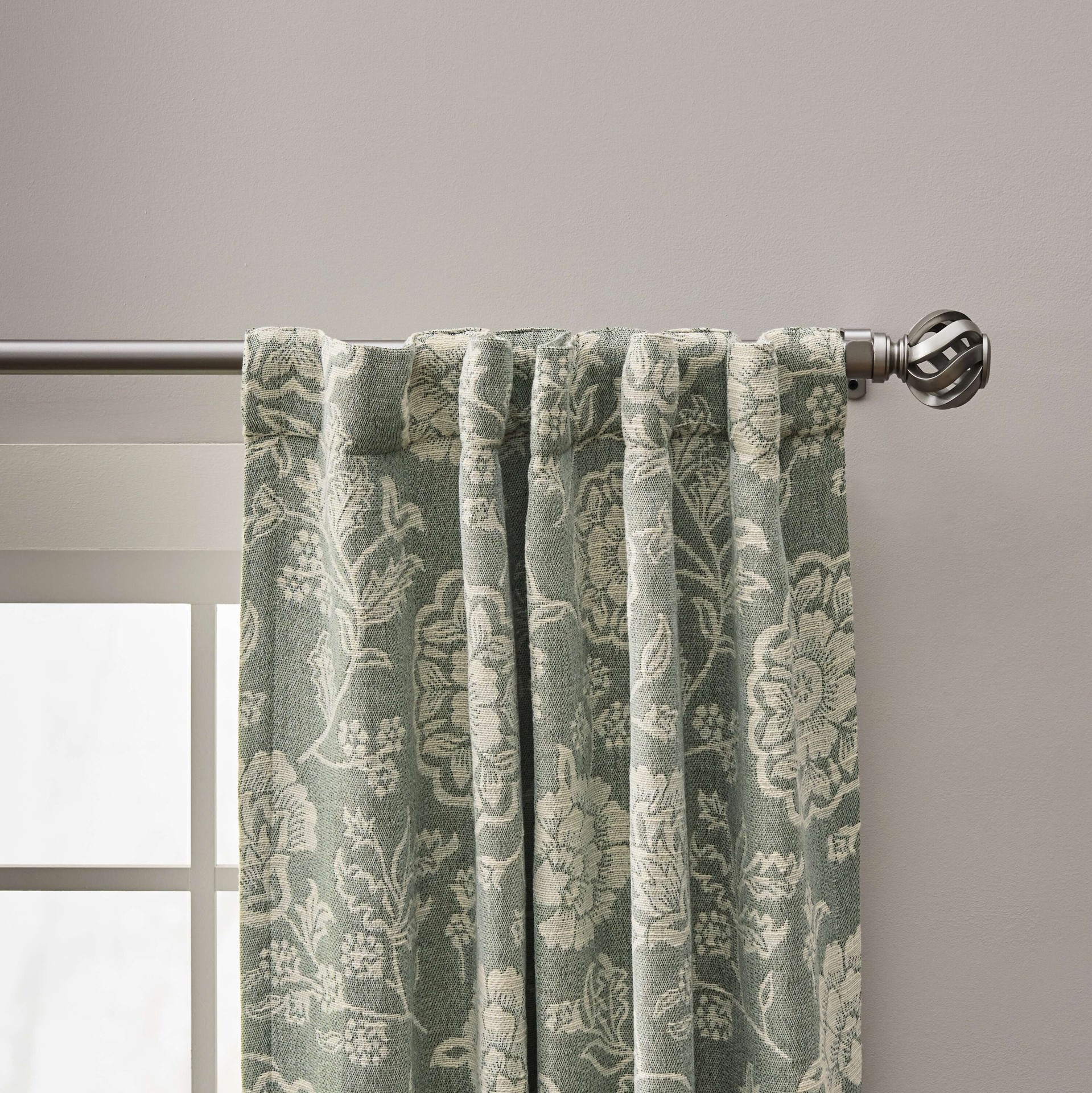 slide 4 of 5, allen + roth 84-in Dark Sage Floral Room darkening Interlined Back tab Single curtain panel, 1 ct
