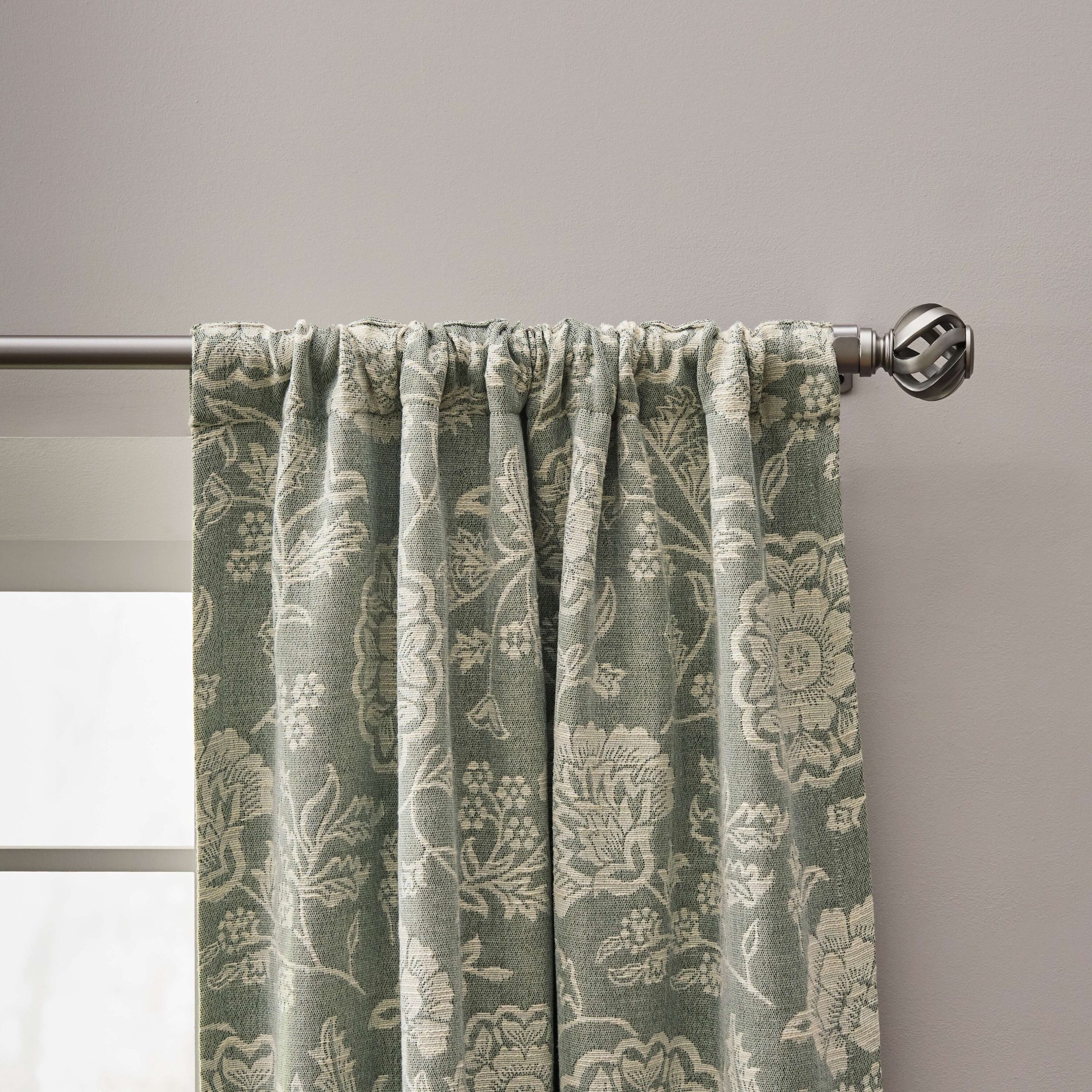 slide 5 of 5, allen + roth 84-in Dark Sage Floral Room darkening Interlined Back tab Single curtain panel, 1 ct