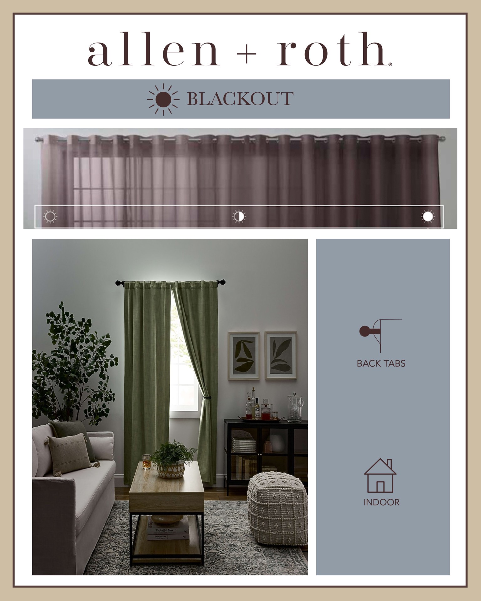 slide 2 of 5, allen + roth 84-in Green Blackout Interlined Back tab Curtain panel pair, 1 ct
