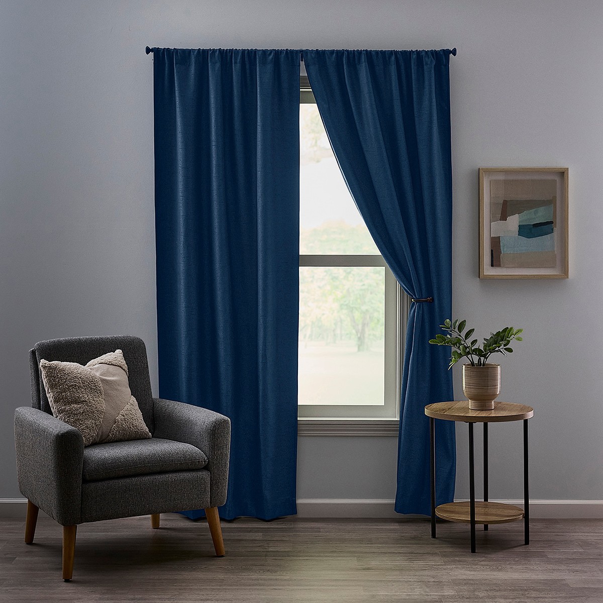 slide 1 of 4, Style Selections 84-in Insignia Blue Blackout Rod pocket Curtain panel pair, 1 ct