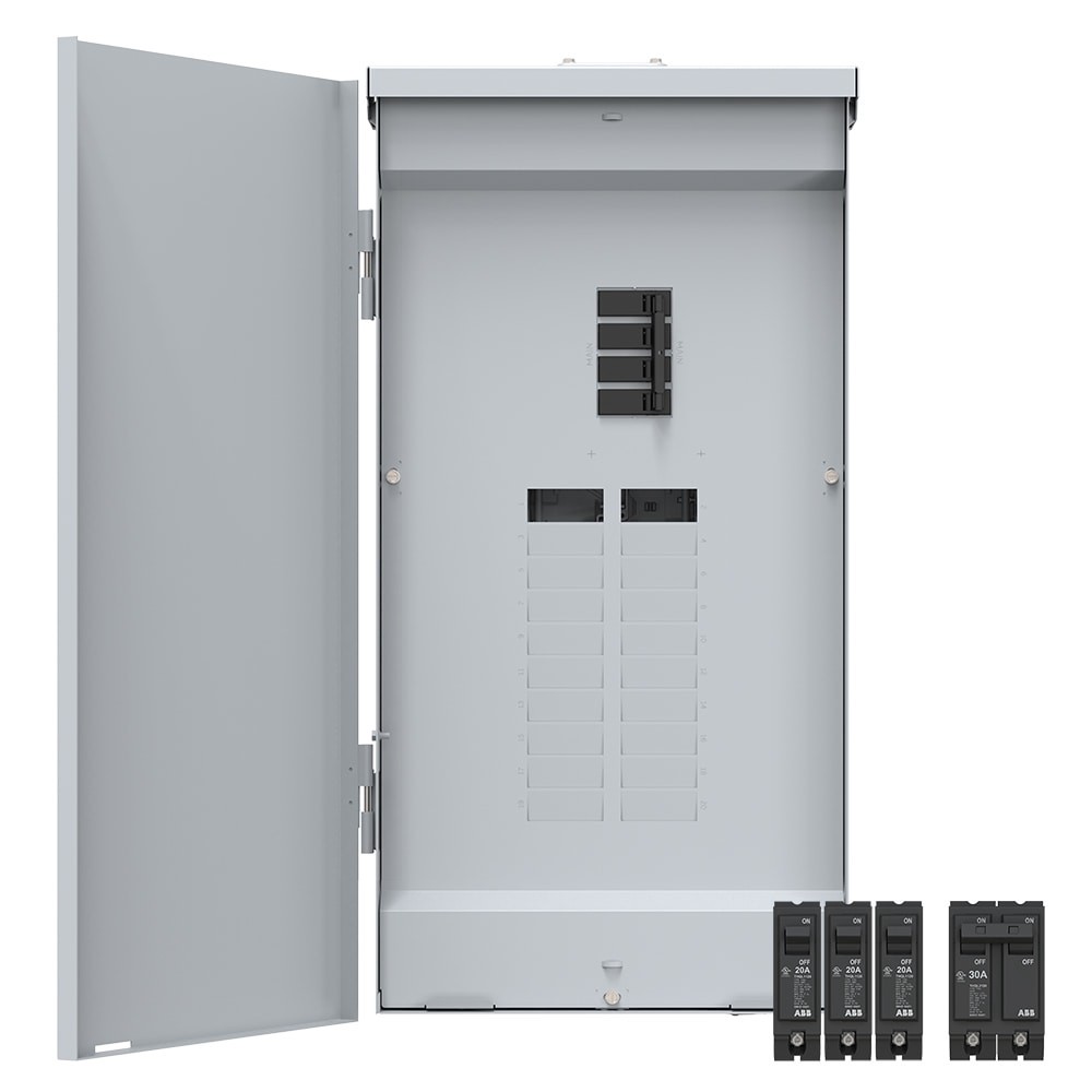 slide 1 of 6, ABB ReliaHome P-Series 200 -Amp 20 -Spaces 40 -Circuit Outdoor Main Breaker Plug-On Neutral Load Center (Value Pack), 1 ct