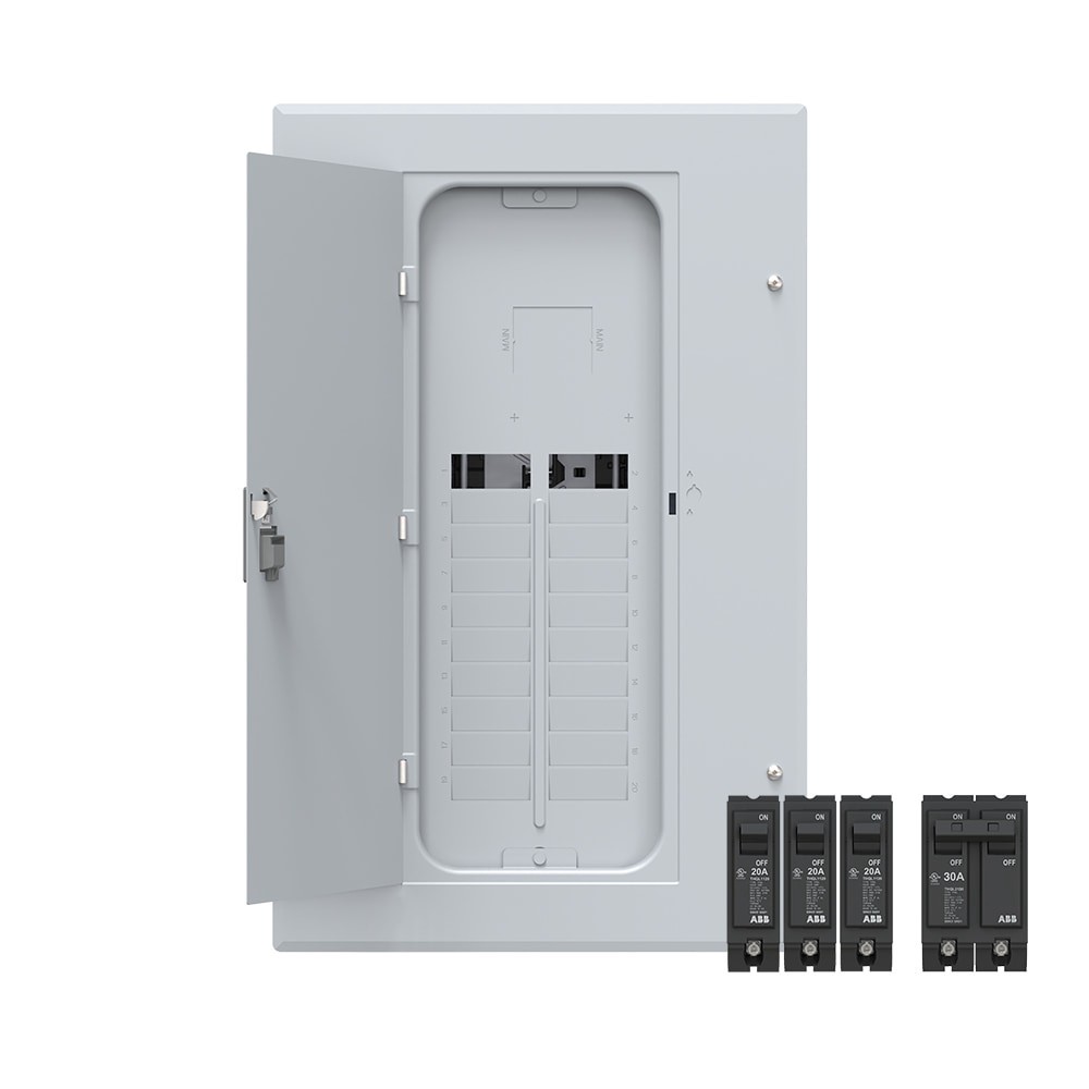 slide 1 of 6, ABB ReliaHome P-Series 100 -Amp 20 -Spaces 40 -Circuit Indoor Main Breaker Plug-On Neutral Load Center (Value Pack), 1 ct