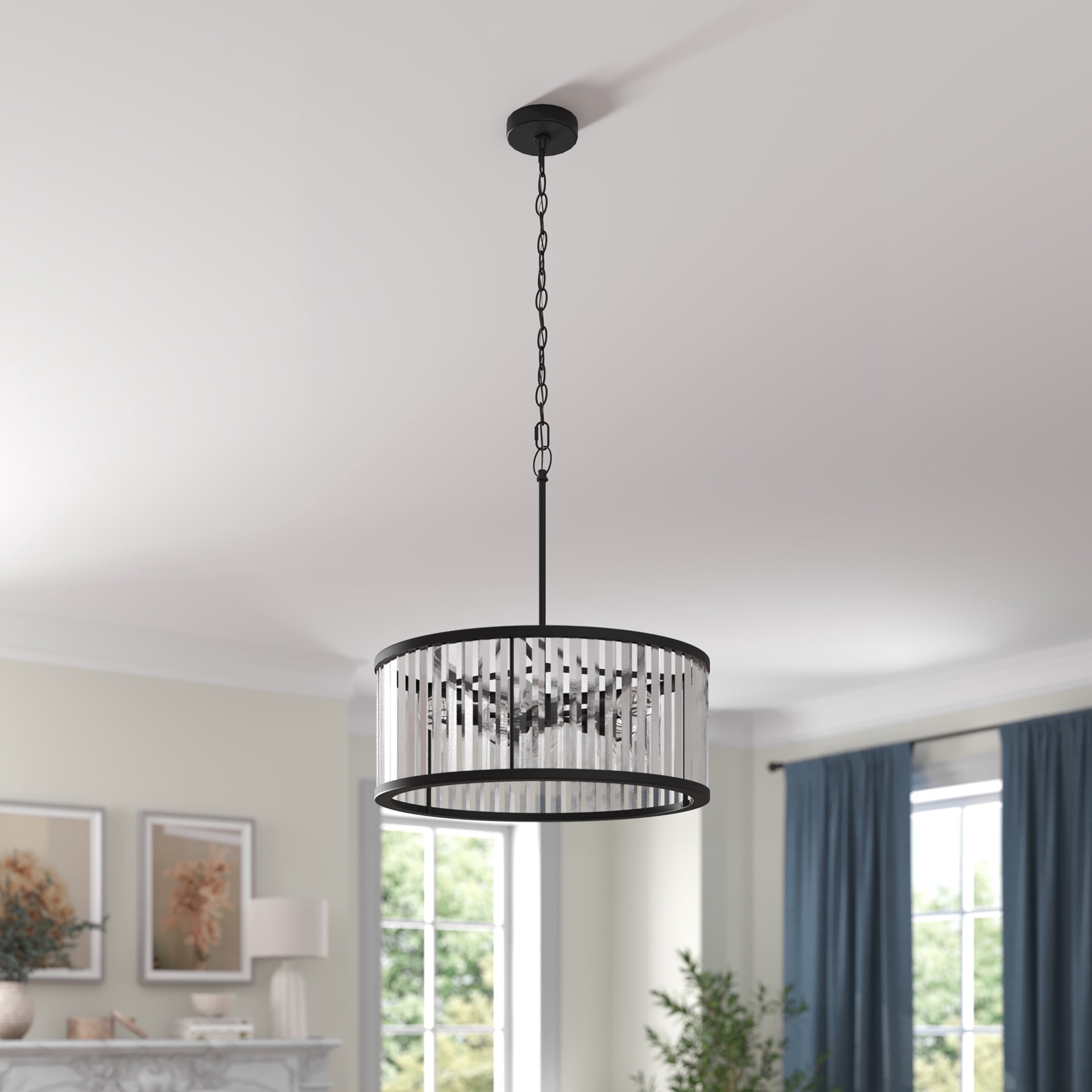slide 4 of 6, allen + roth EASTON 5 -Light Matte Black Modern/contemporary Crystal For Use in Bedrooms, Dining Rooms, Foyers, Kitchens, Living Rooms Chandelier, 1 ct