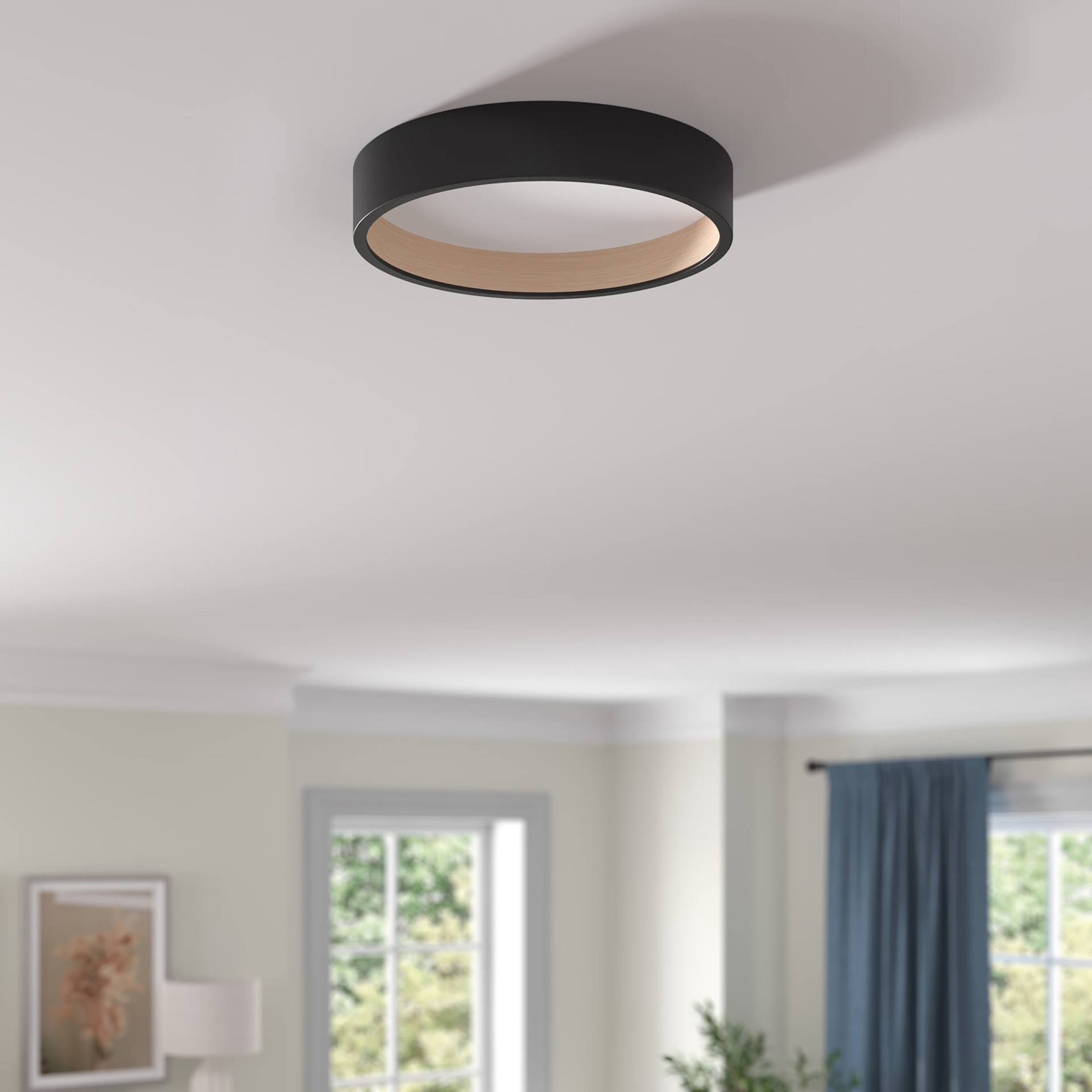 slide 2 of 6, allen + roth MASON 14.25-in Matte Black Integrated LED Flush Mount Light, 1 ct