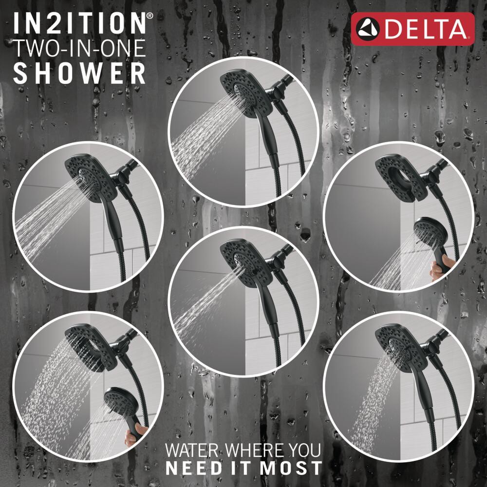 slide 6 of 6, Delta Lacey Matte Black 1-handle 6-in Square Bathtub and shower Faucet with Valve (Handheld), 1 ct