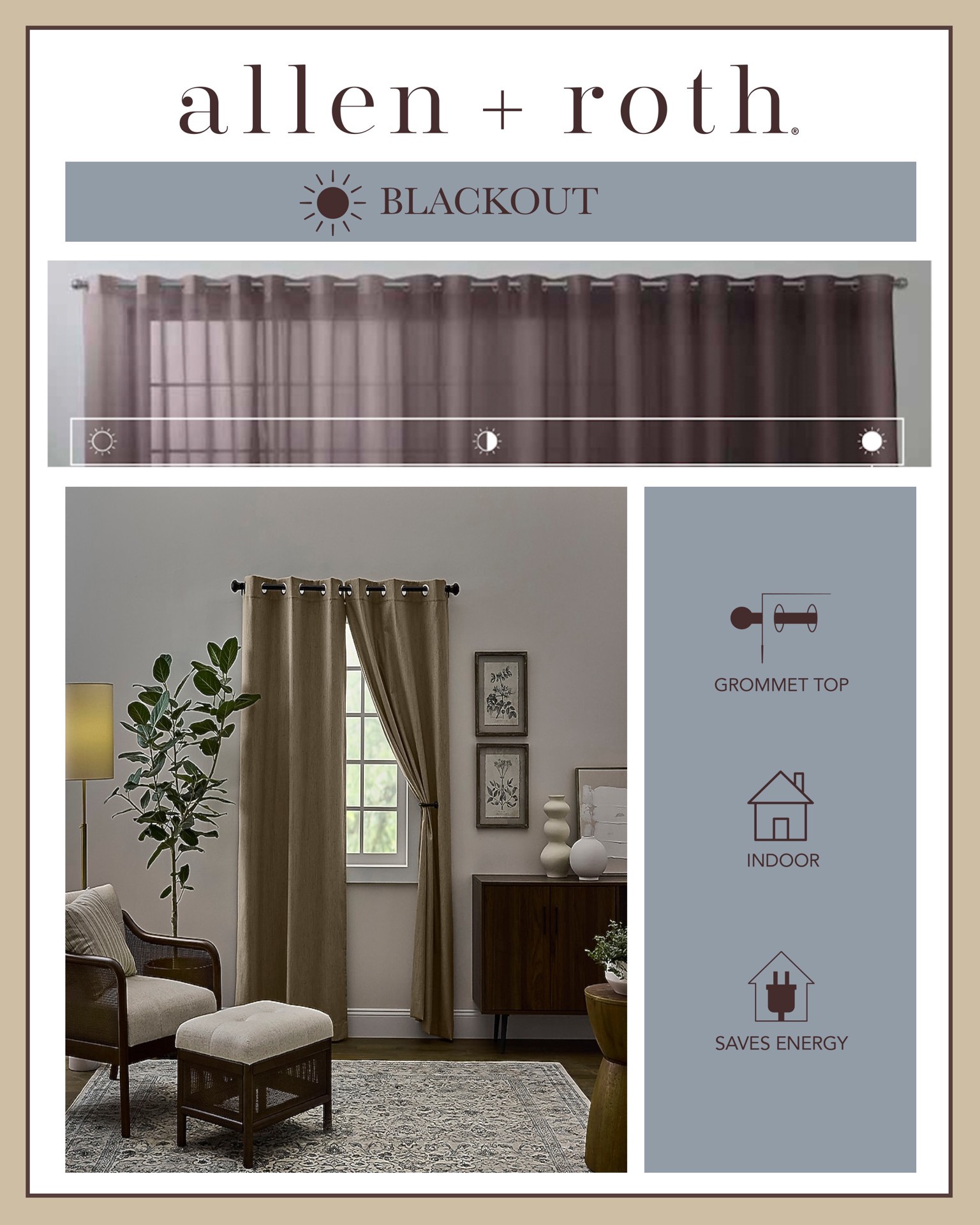slide 2 of 6, allen + roth 84-in Simply Taupe Blackout Grommet Curtain panel pair, 1 ct