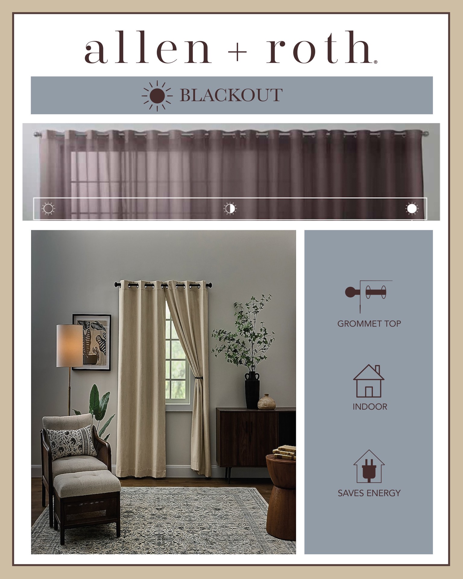 slide 2 of 5, allen + roth 84-in Parchment Blackout Grommet Curtain panel pair, 1 ct