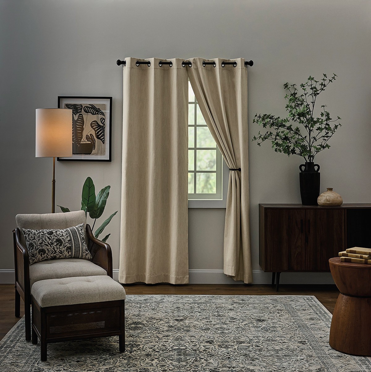 slide 1 of 5, allen + roth 84-in Parchment Blackout Grommet Curtain panel pair, 1 ct