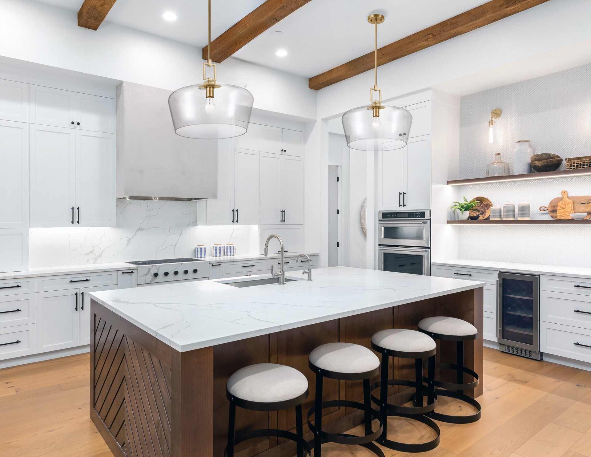 slide 2 of 6, allen + roth Chambers 1 -Light Brushed Gold Modern/contemporary Clear glass Dome Large Hanging Pendant light, 1 ct