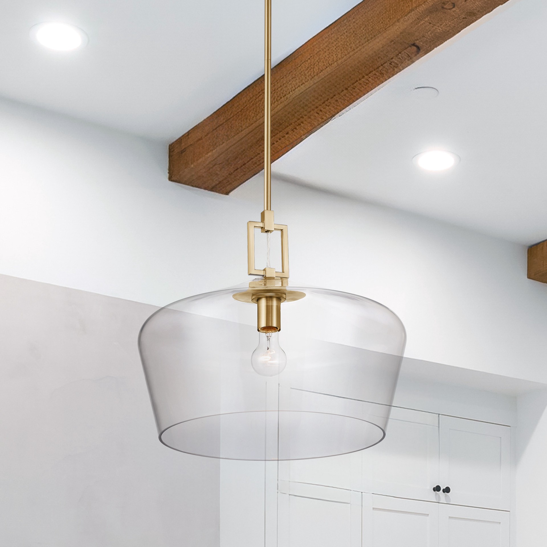 slide 3 of 6, allen + roth Chambers 1 -Light Brushed Gold Modern/contemporary Clear glass Dome Large Hanging Pendant light, 1 ct